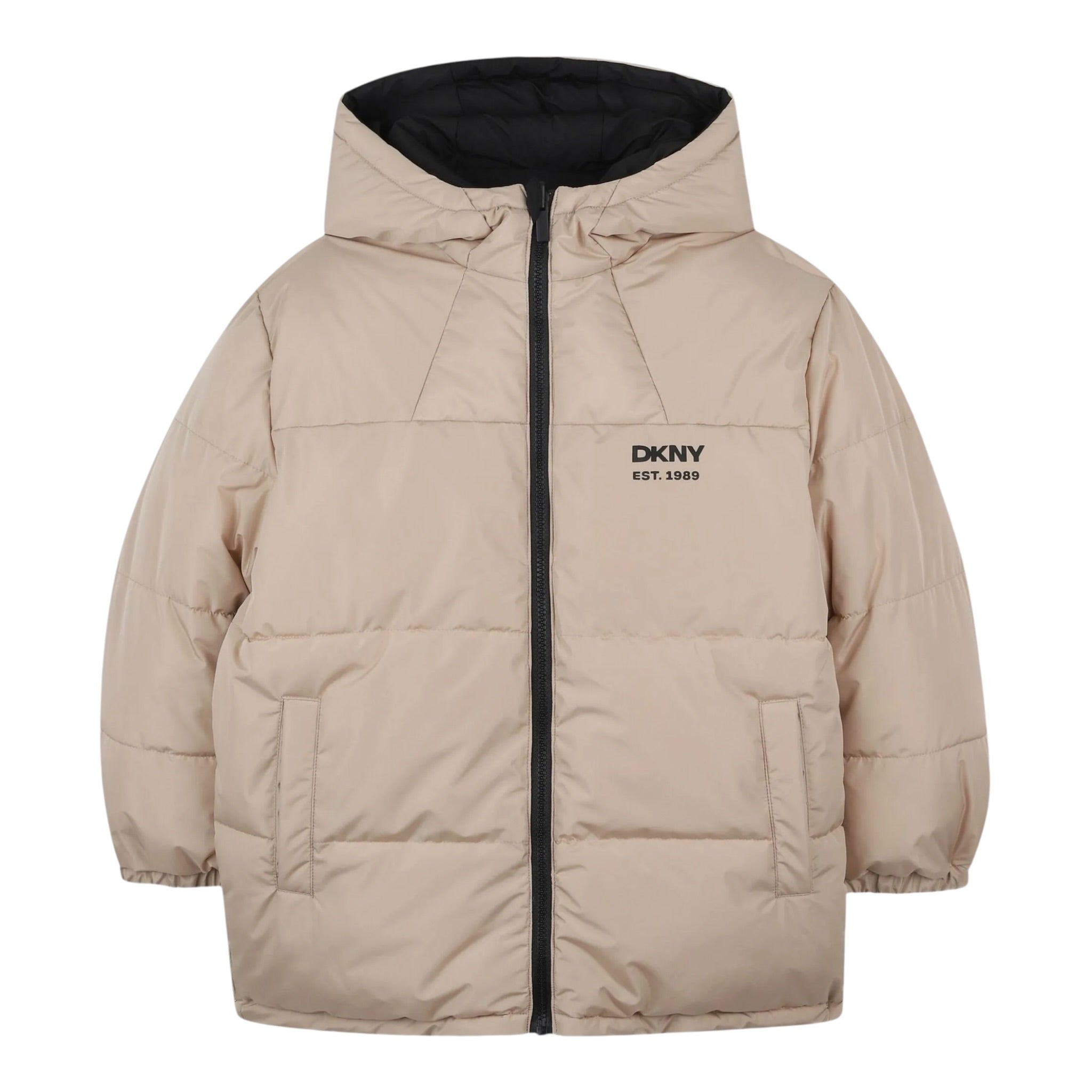 Dkny Giubbino Reversibile Bicolore con Cappuccio Nero/Beige per Bambino D62423 NERO/BEIGE DKNY 