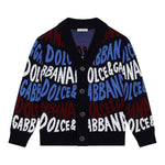 Dolce & Gabbana Cardigan tinta unita con Stampe Logo Blu per Neonato L4KWE3N BLU DOLCE & GABBANA 