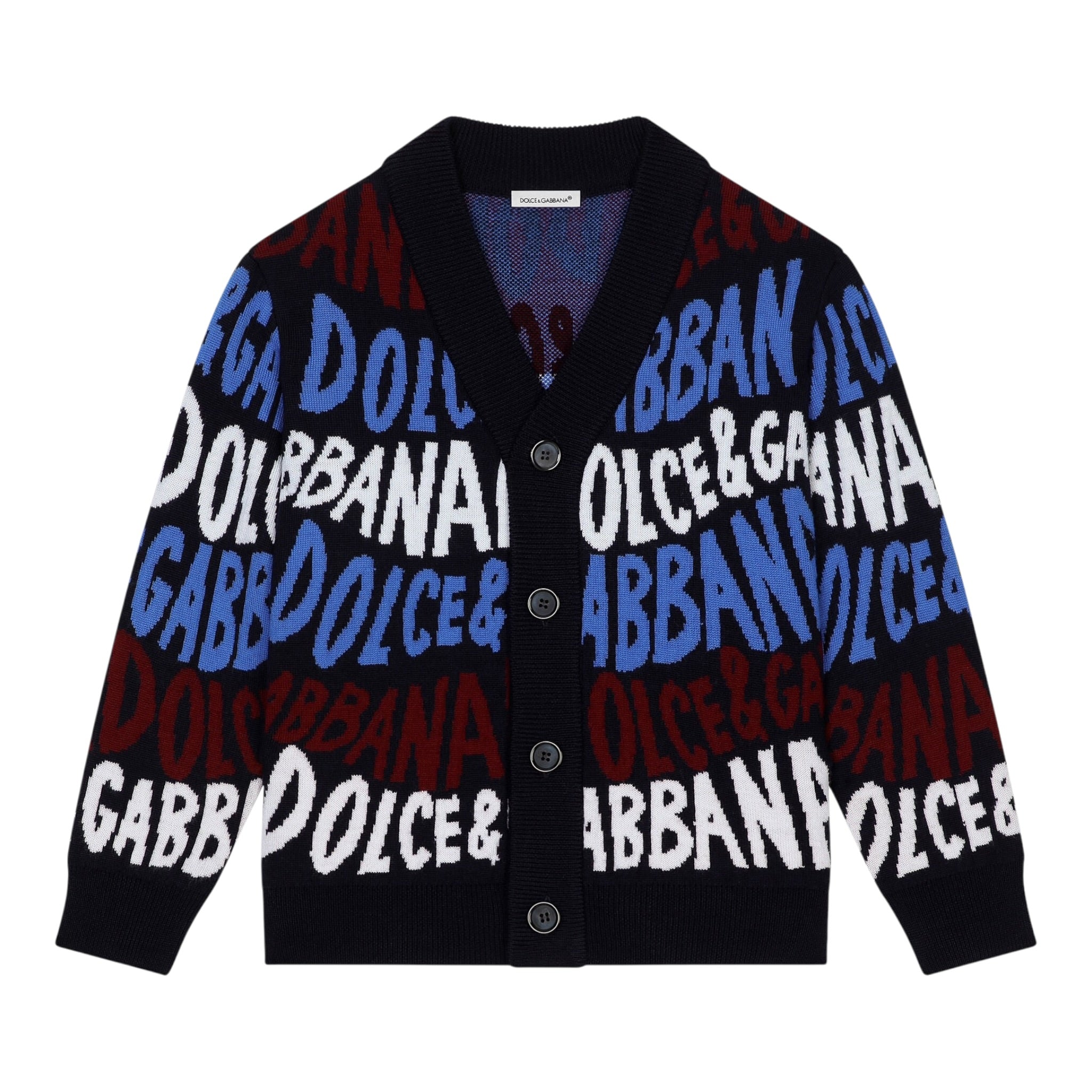 Dolce & Gabbana Cardigan tinta unita con Stampe Logo Blu per Neonato L4KWE3N BLU DOLCE & GABBANA 