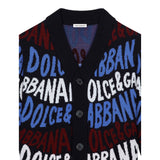 Dolce & Gabbana Cardigan tinta unita con Stampe Logo Blu per Neonato L4KWE3N BLU DOLCE & GABBANA 