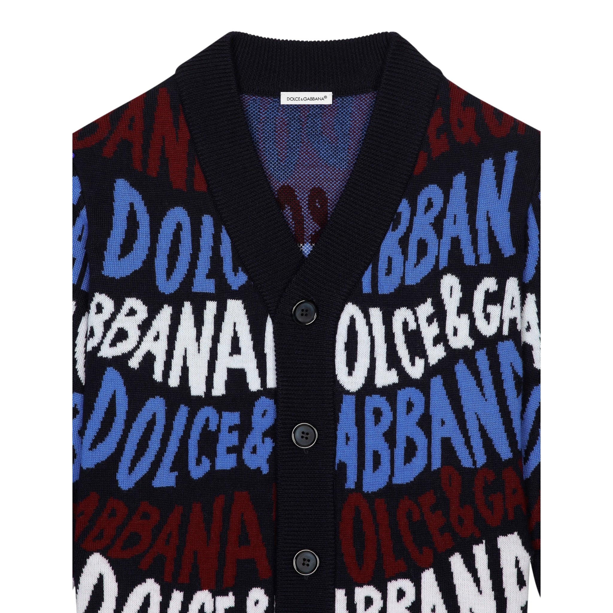 Dolce & Gabbana Cardigan tinta unita con Stampe Logo Blu per Neonato L4KWE3N BLU DOLCE & GABBANA 