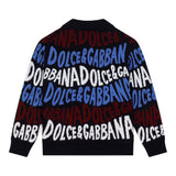 Dolce & Gabbana Cardigan tinta unita con Stampe Logo Blu per Bambino L4KWE3 BLU DOLCE & GABBANA 