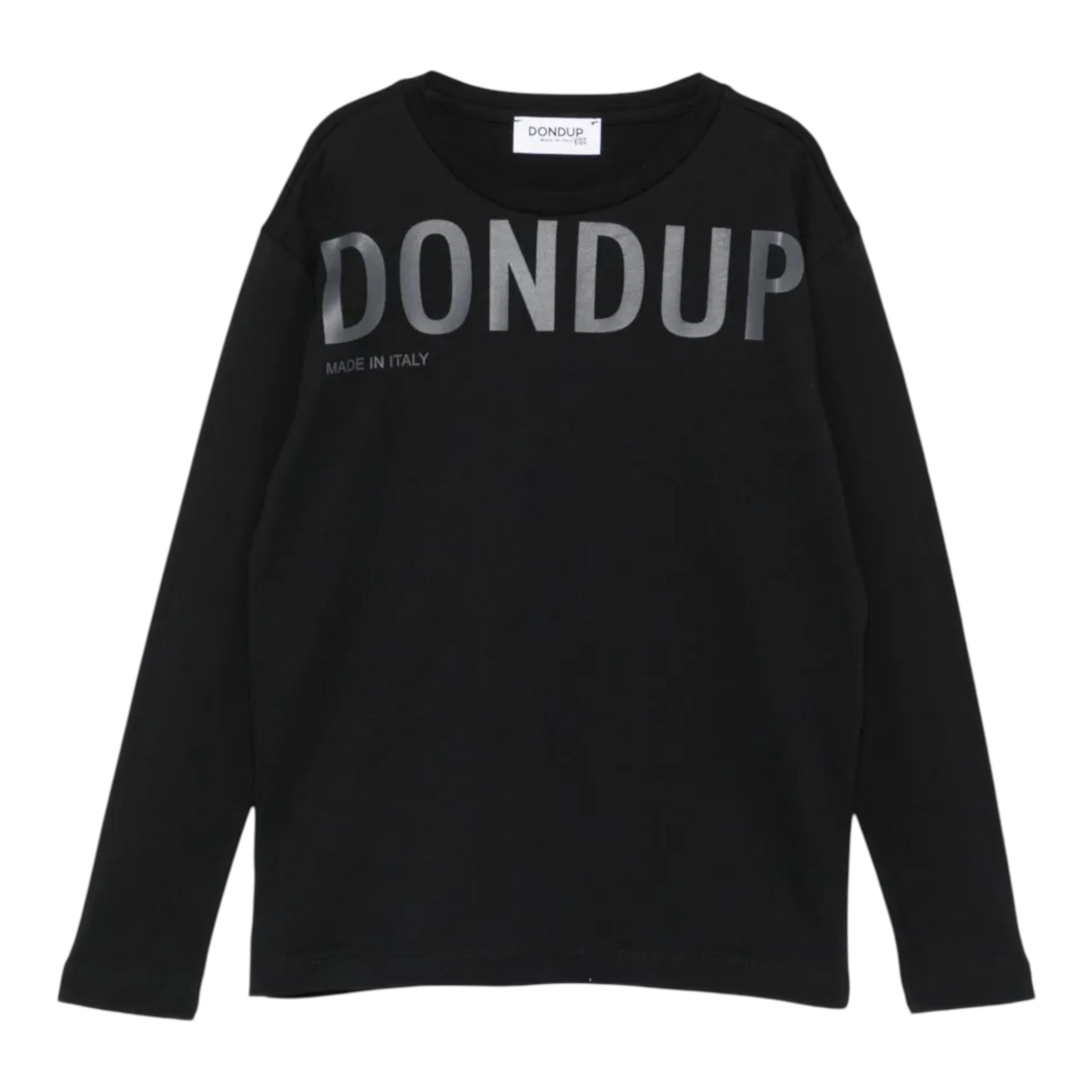 Dondup Shirt tinta unita Girocollo con Stampa Nero per Bambino DMTS044 NERO DONDUP 