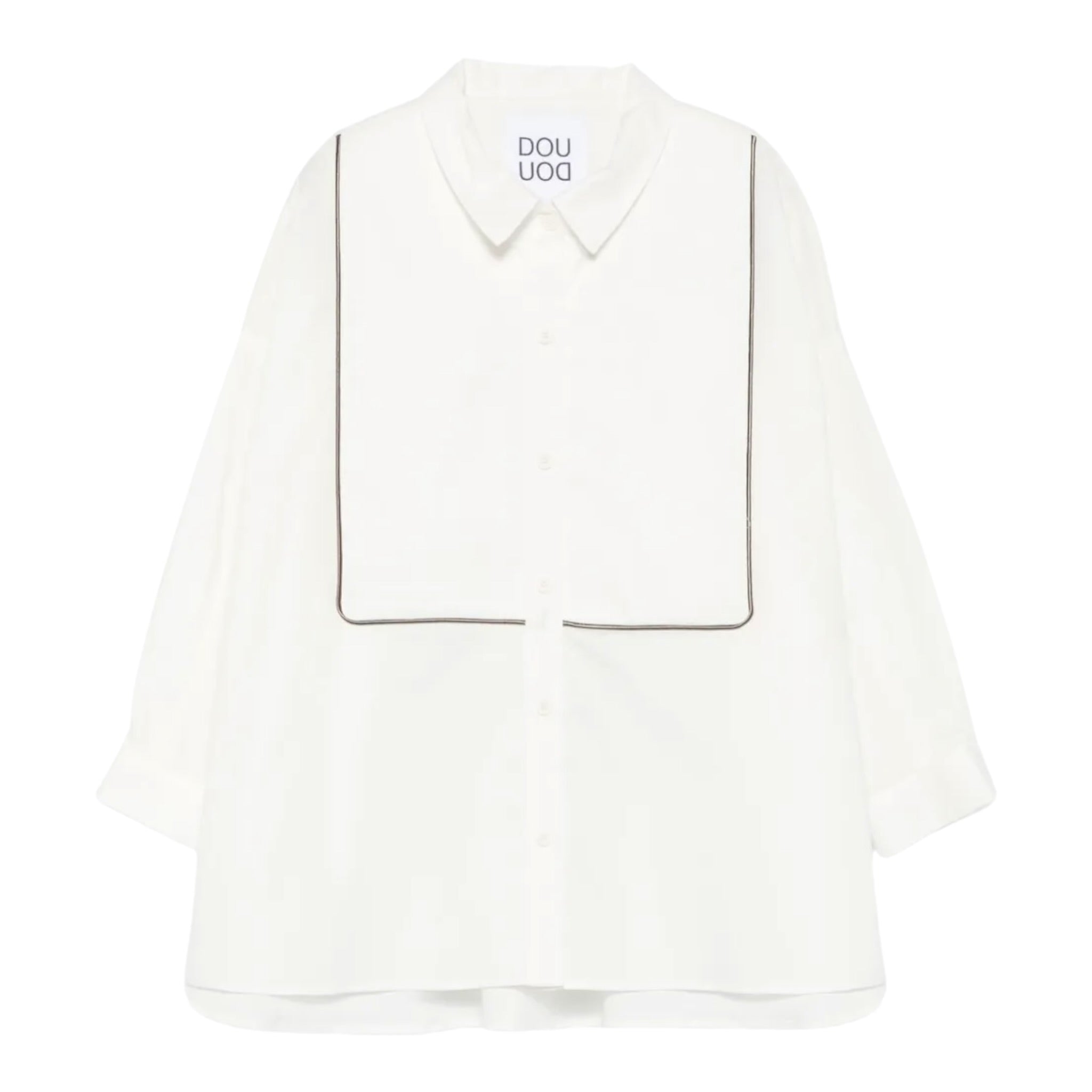 Dou Dou Camicia tinta unita con Righino In Contrasto Bianco per Bambina DX5A10X BIANCO DOU DOU 