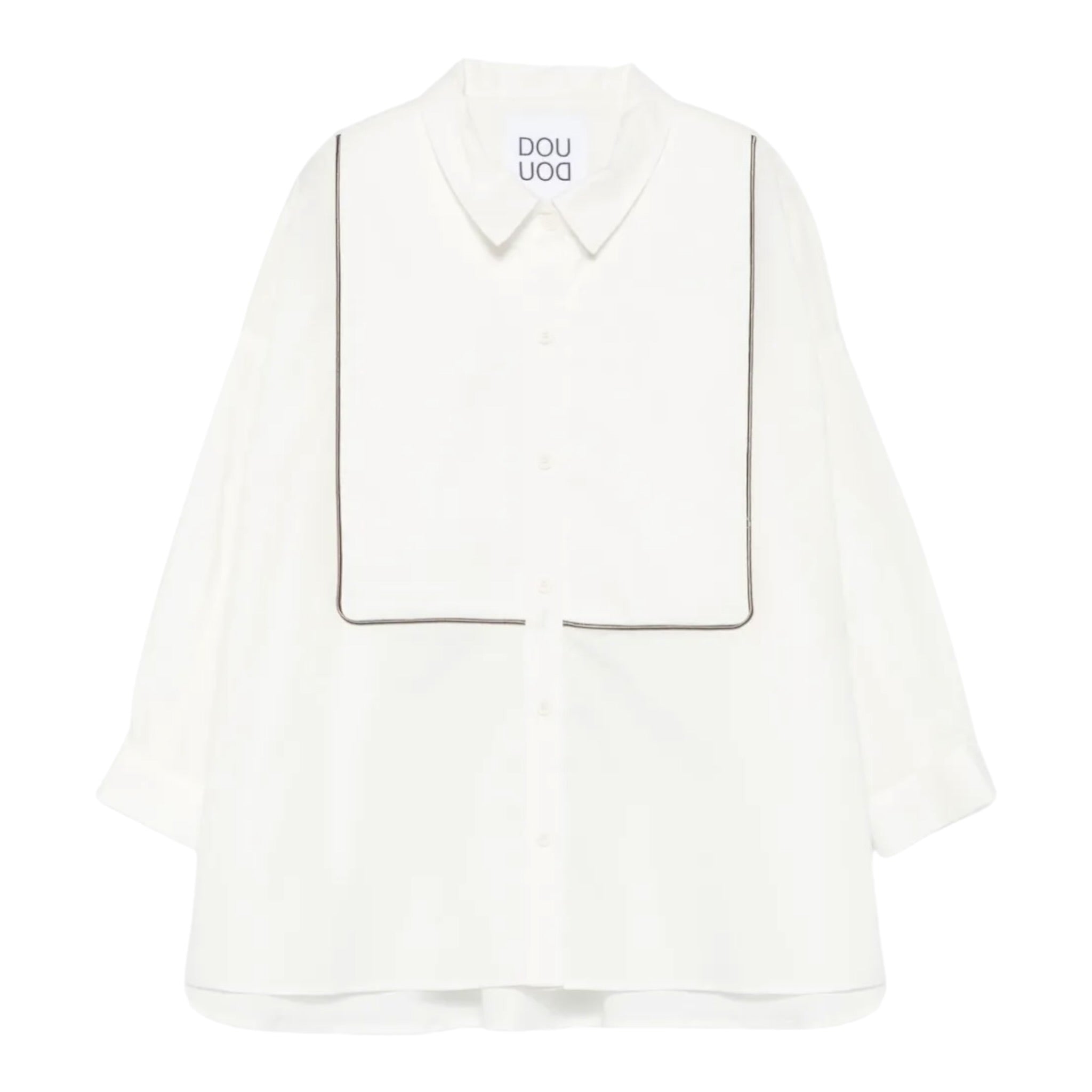 Dou Dou Camicia tinta unita con Righino In Contrasto Bianco per Bambina DX5A10XX BIANCO DOU DOU 