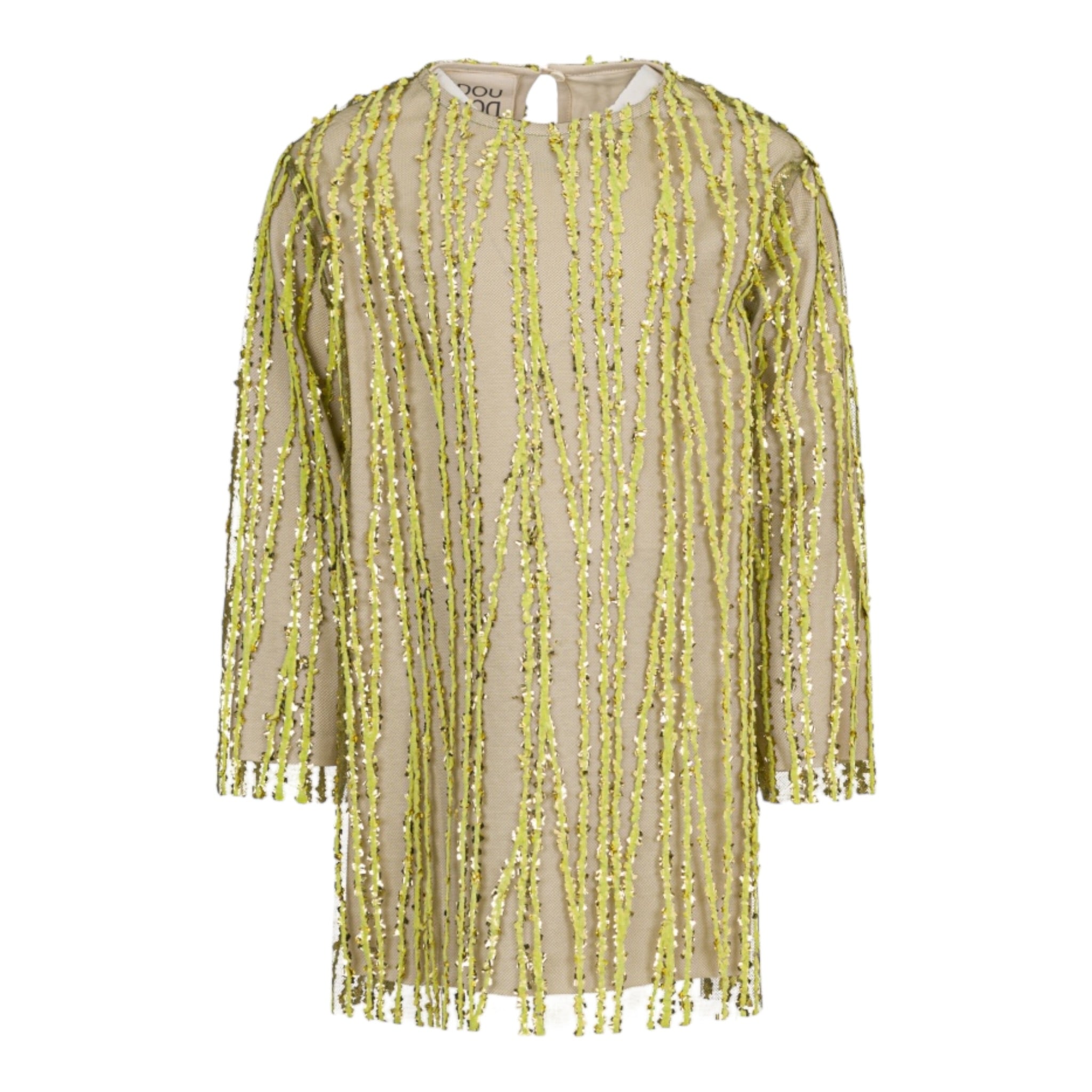 Dou Dou Abito Manica Lunga Tinta Uita con Rete Beige per Bambina DXB10 BEIGE DOU DOU 
