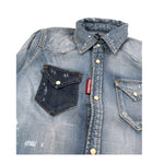 Dsquared2 Camicia Manica Lunga In Denim tinta unita Azzurro per Bambino DQ02DG AZZURRO DSQUARED2 