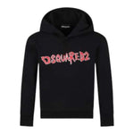 Dsquared2 Felpa tinta unita con Cappuccio E Stampa Nero per Bambino DQ1239 NERO DSQUARED2 
