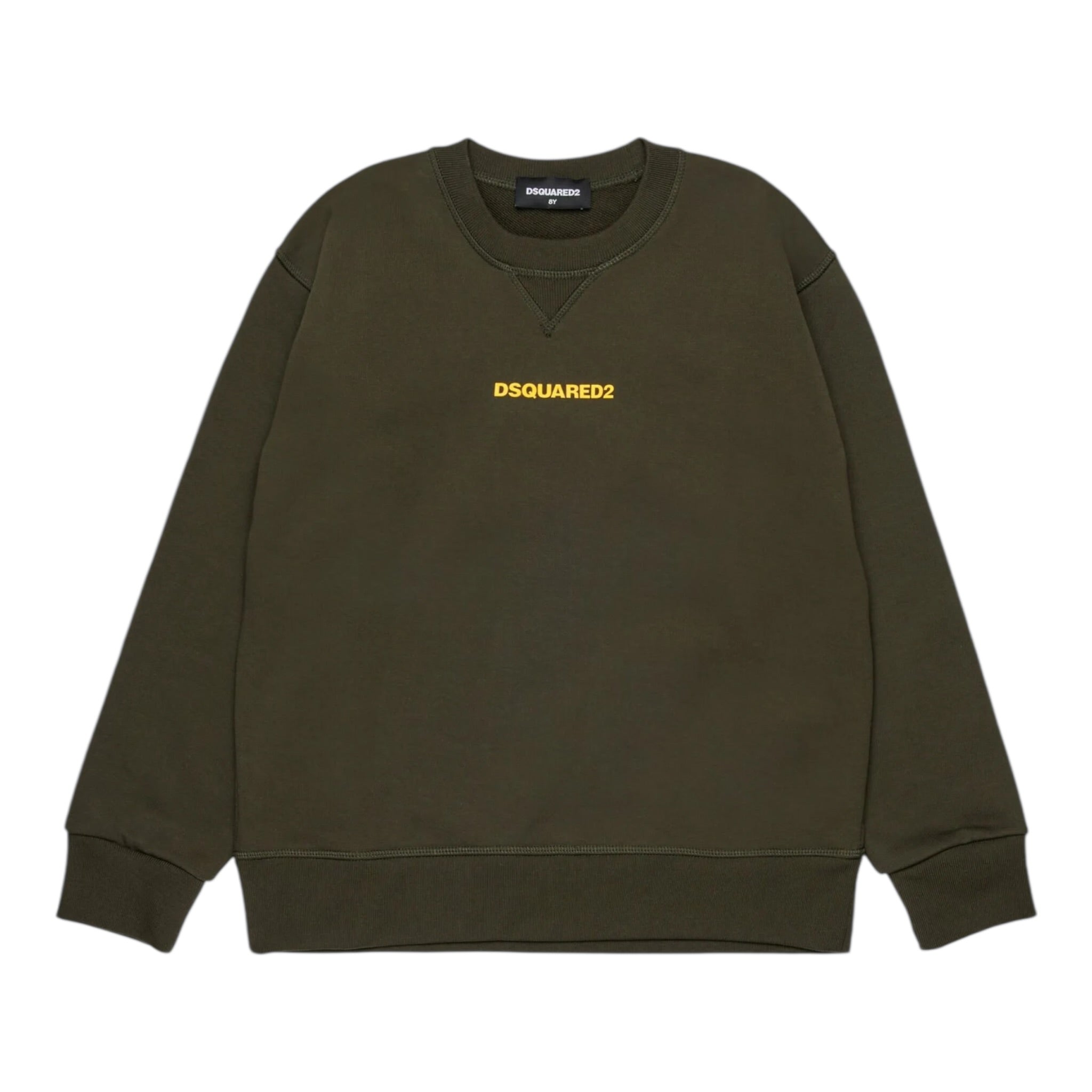 Dsquared2 Felpa Chiusa Girocollo tinta unita con Logo Verde per Bambino DQ2739 VERDE DSQUARED2 