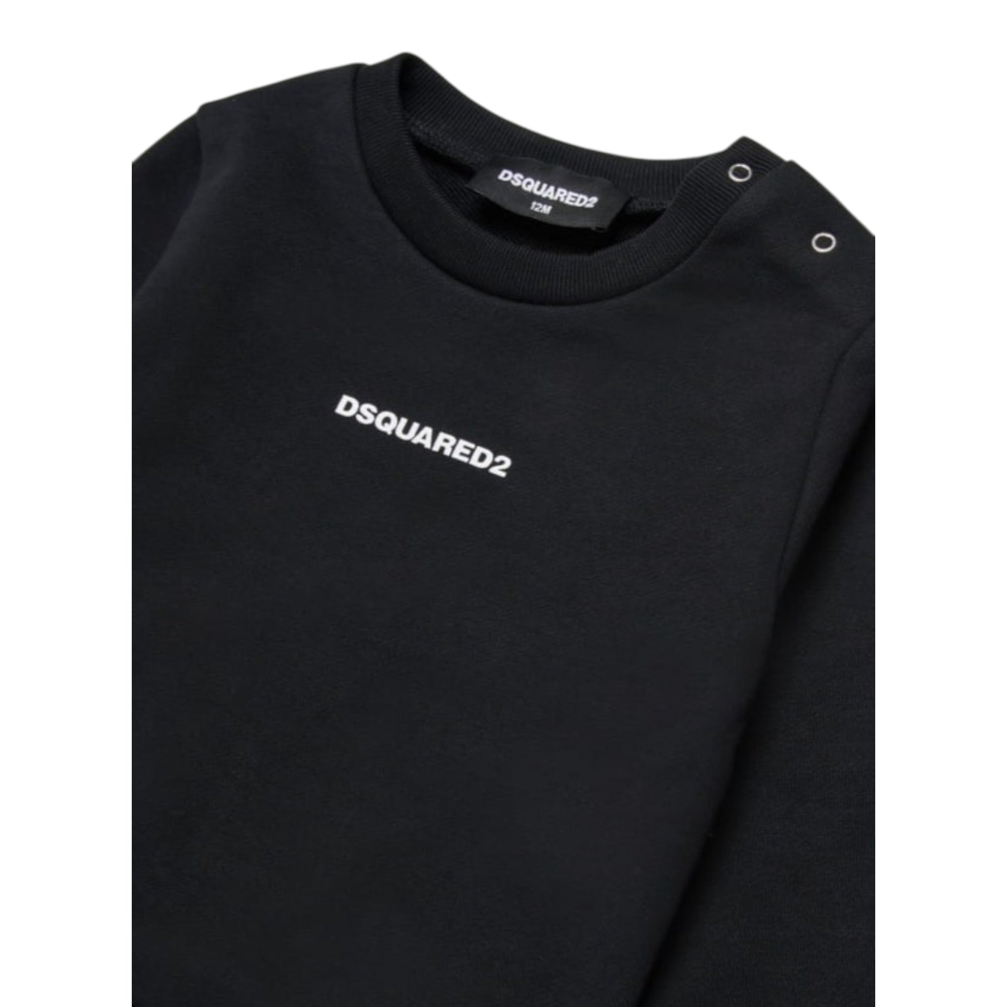 Dsquared2 Felpa tinta unita Girocollo con Stampa Nero per Neonato DQ2860X NERO DSQUARED2 