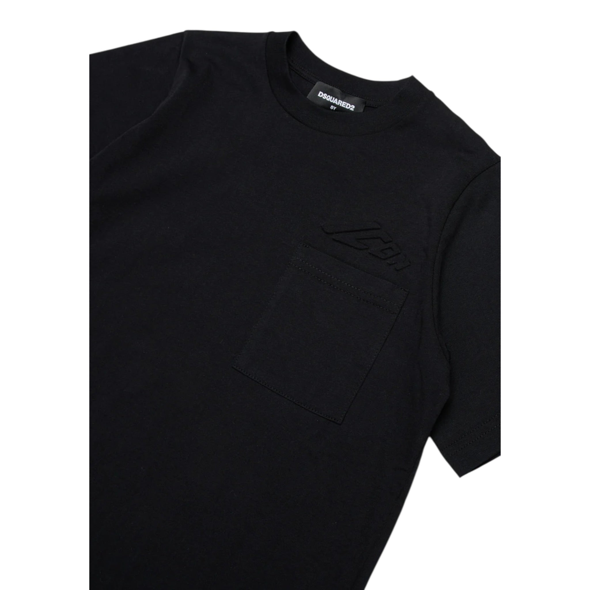 Dsquared2 T-Shirt Girocollo tinta unita con Taschino Nero per Bambino DQ2938 NERO DSQUARED2 