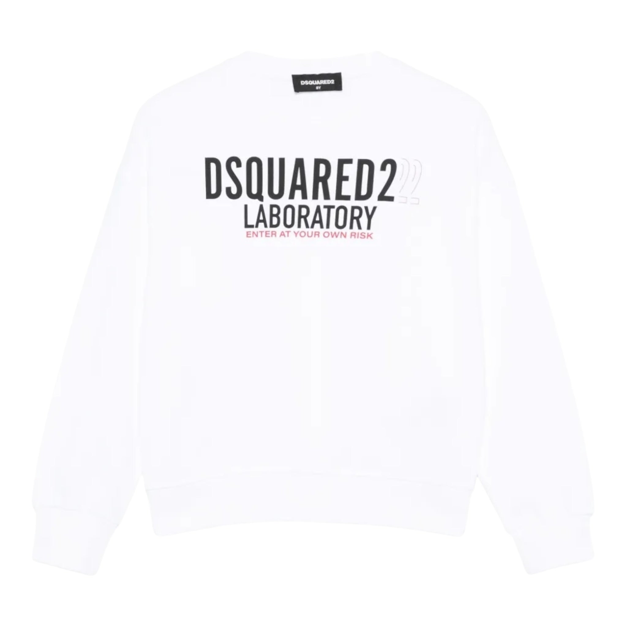 Dsquared2 Felpa Chiusa Girocollo tinta unita con Stampa Bianco per Bambino DQ3006 BIANCO DSQUARED2 