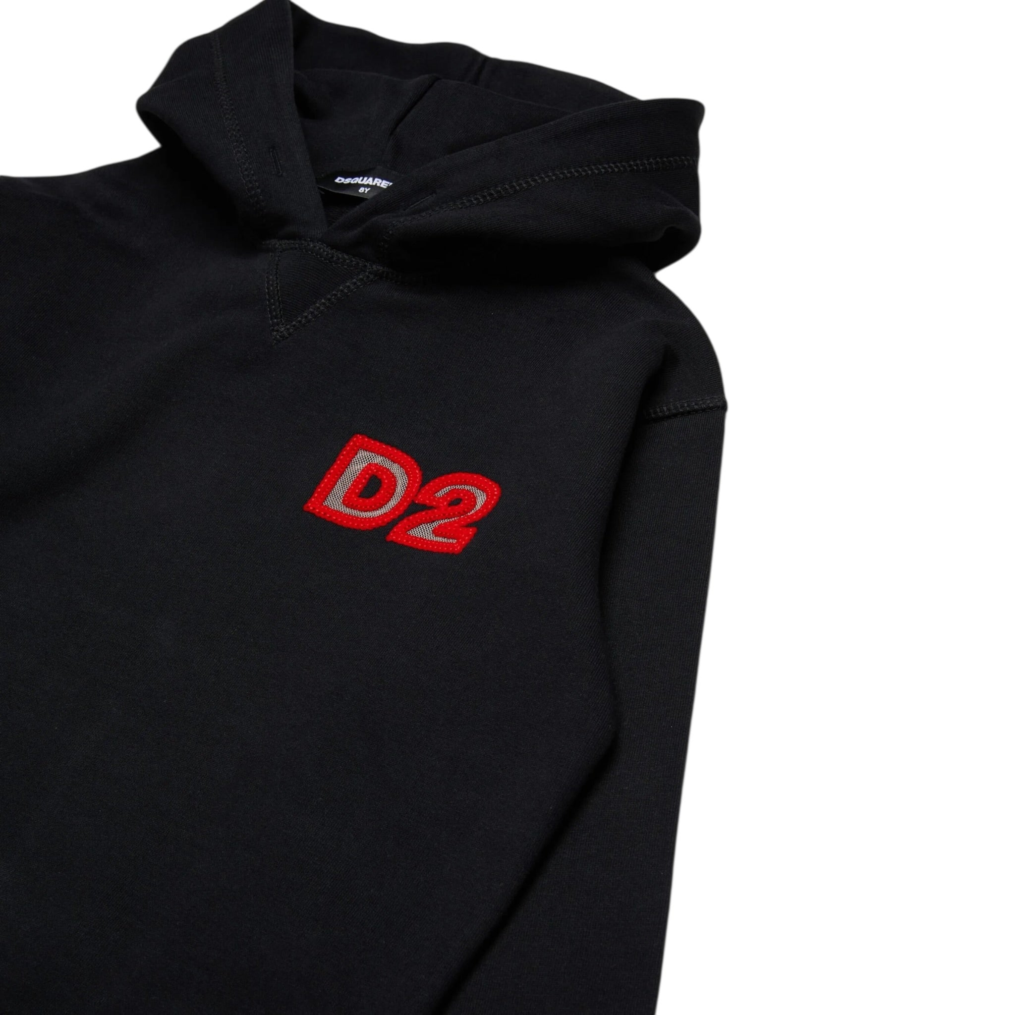 Dsquared2 Felpa Chiusa con Cappuccio tinta unita con Logo Nero per Bambino DQ3016 NERO DSQUARED2 