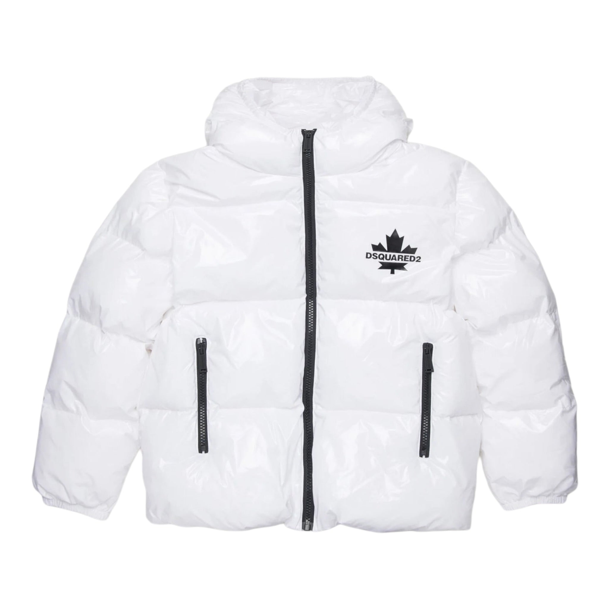 Dsquared2 Giubbino tinta unita con Zip E Cappuccio Bianco per Bambino DQ3042 BIANCO DSQUARED2 