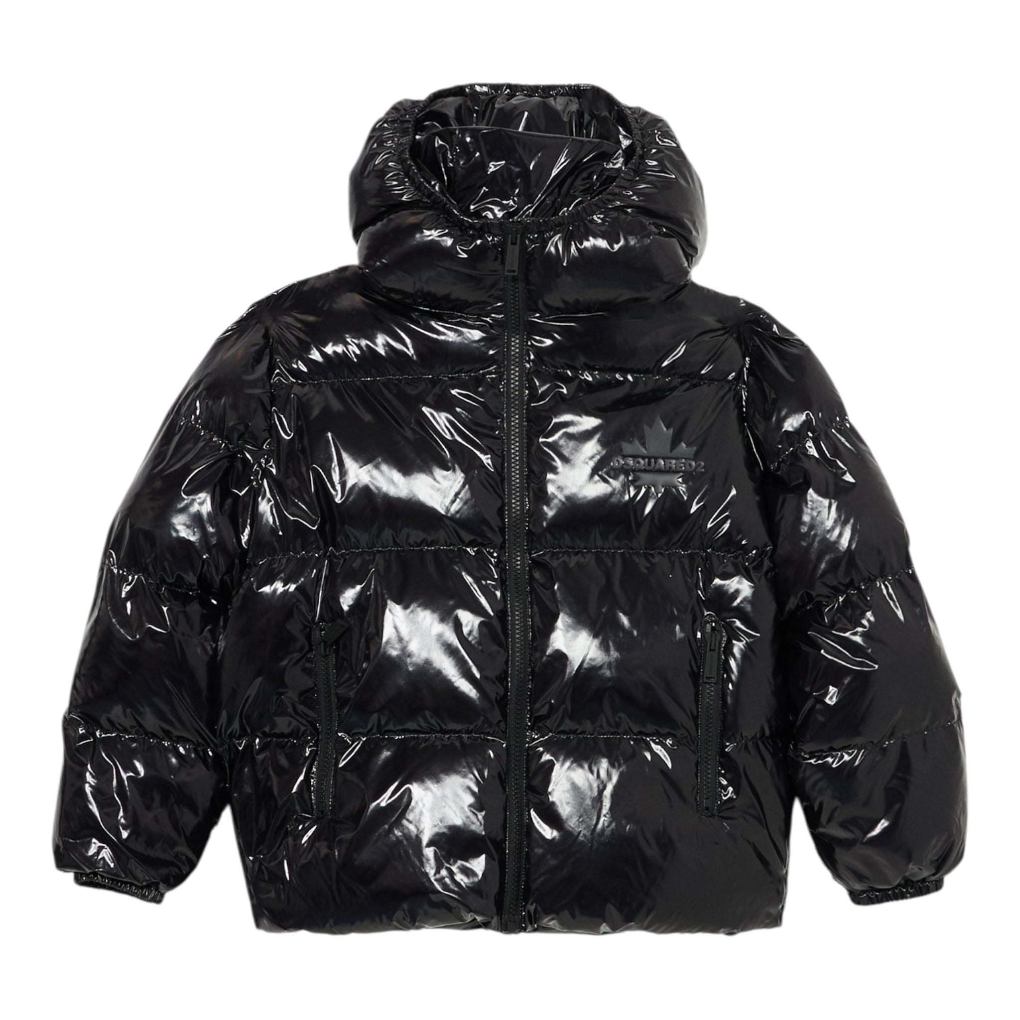 Dsquared2 Giubbino tinta unita con Zip E Cappuccio Nero per Bambino DQ3042 NERO DSQUARED2 