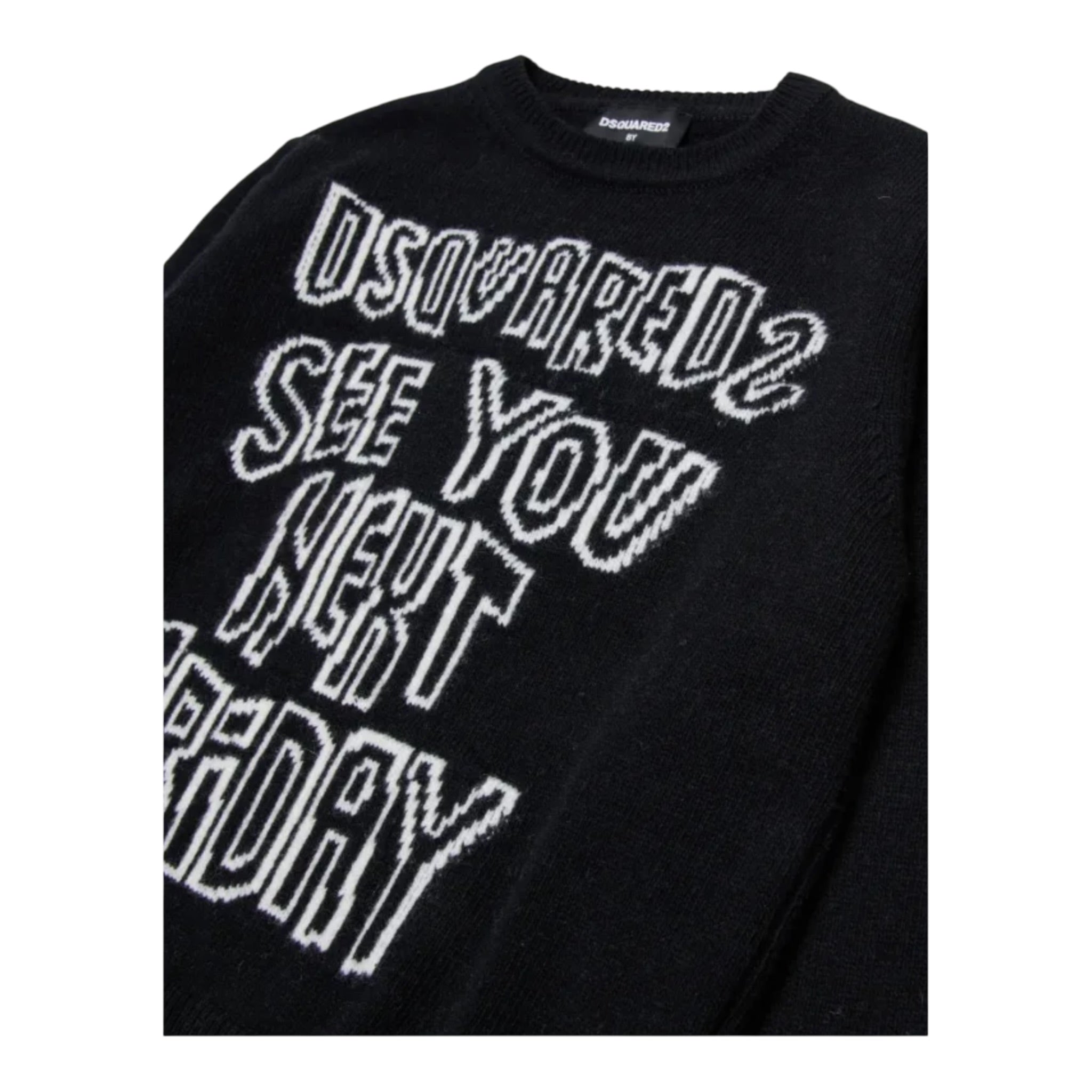 Dsquared2 Maglia tinta unita con Stampa Nero per Bambino DQ3067 NERO DSQUARED2 
