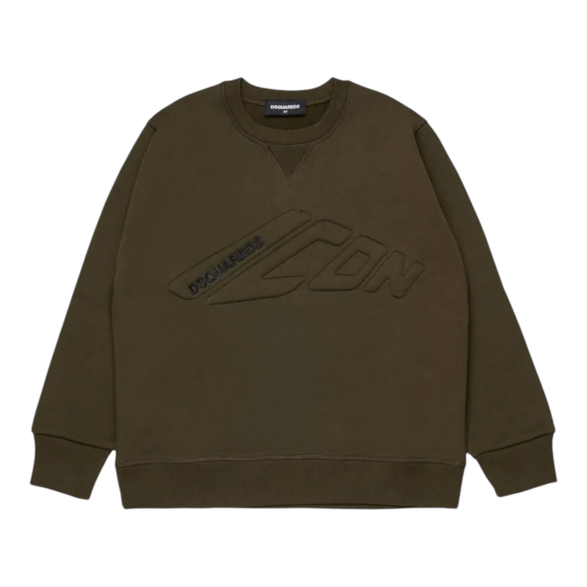 Dsquared2 Felpa Chiusa Girocollo tinta unita con Logo Verde per Bambino DQ3128 VERDE DSQUARED2 