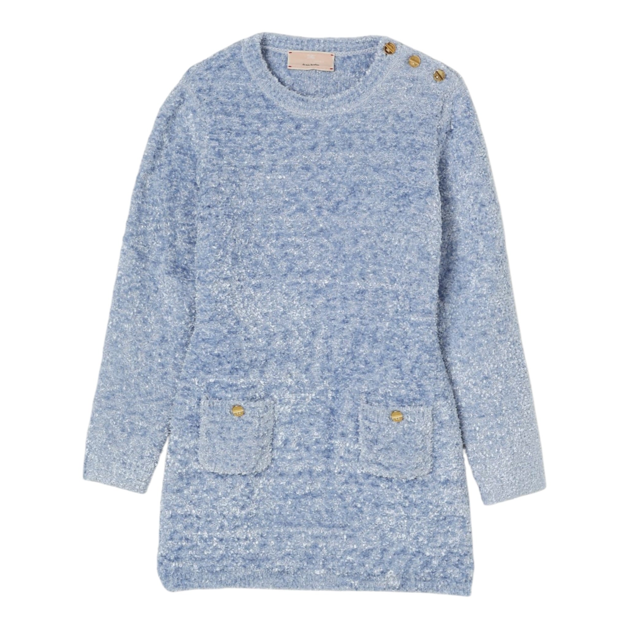 Elisabetta Franchi Abito Manica Lunga Tinta Nita Azzurro per Bambina EFAB640X AZZURRO ELISABETTA FRANCHI 