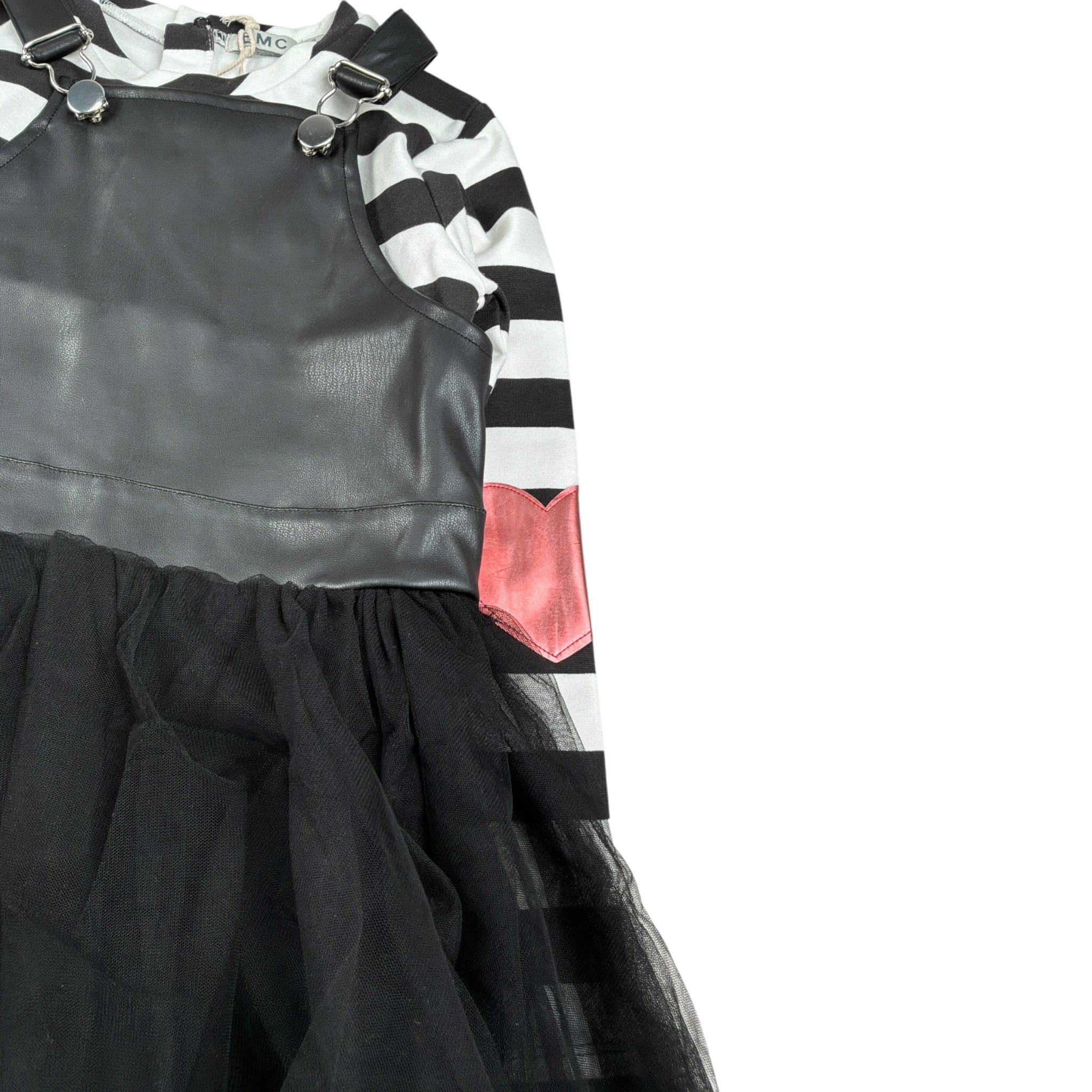 Emc Completo 2Pz Shirt-Salopette Ecopelle Bicolore Bianco/Nero per Bambina AA4813 BIANCO/NERO EMC 
