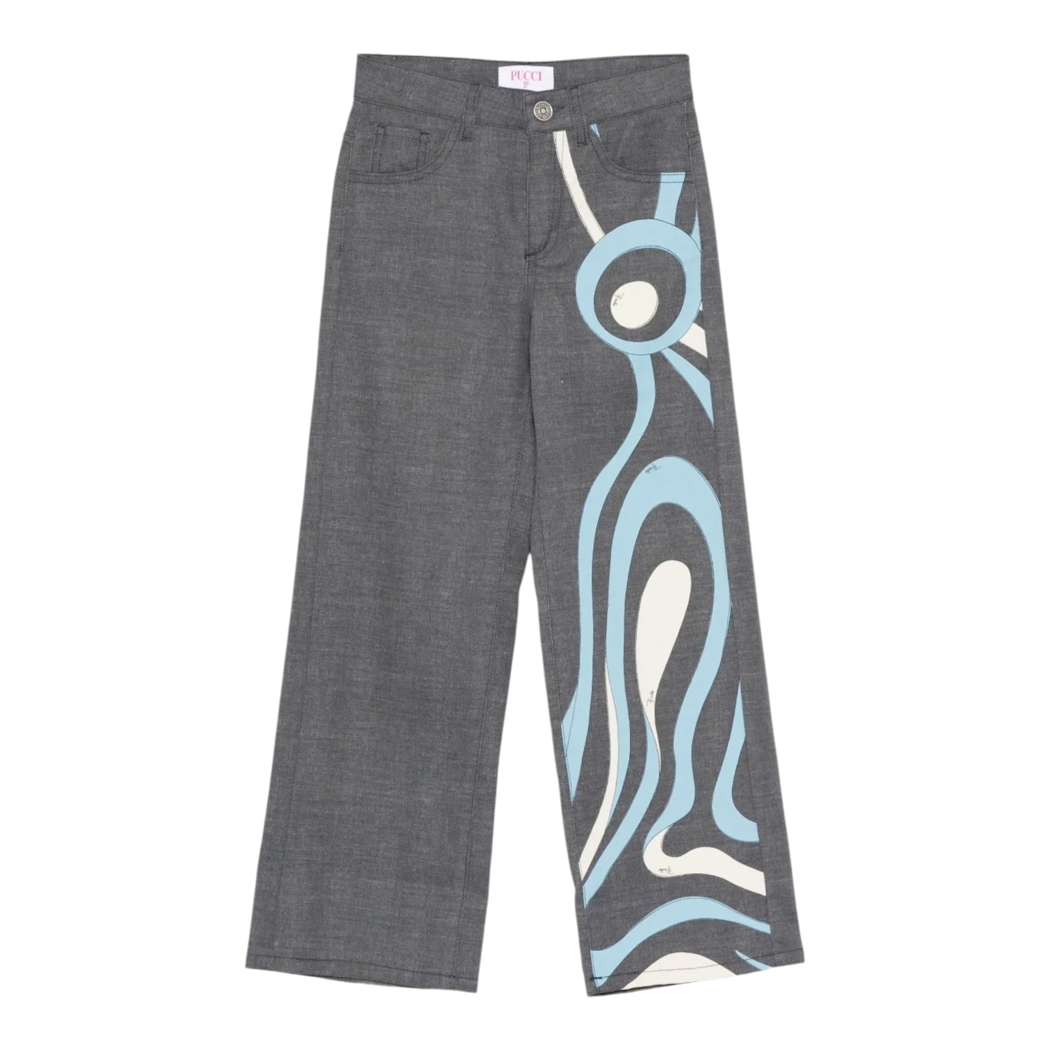 Emilio Pucci Jeans tinta unita con Stampa Grigio per Bambina PX6B40D0134 GRIGIO EMILIO PUCCI 