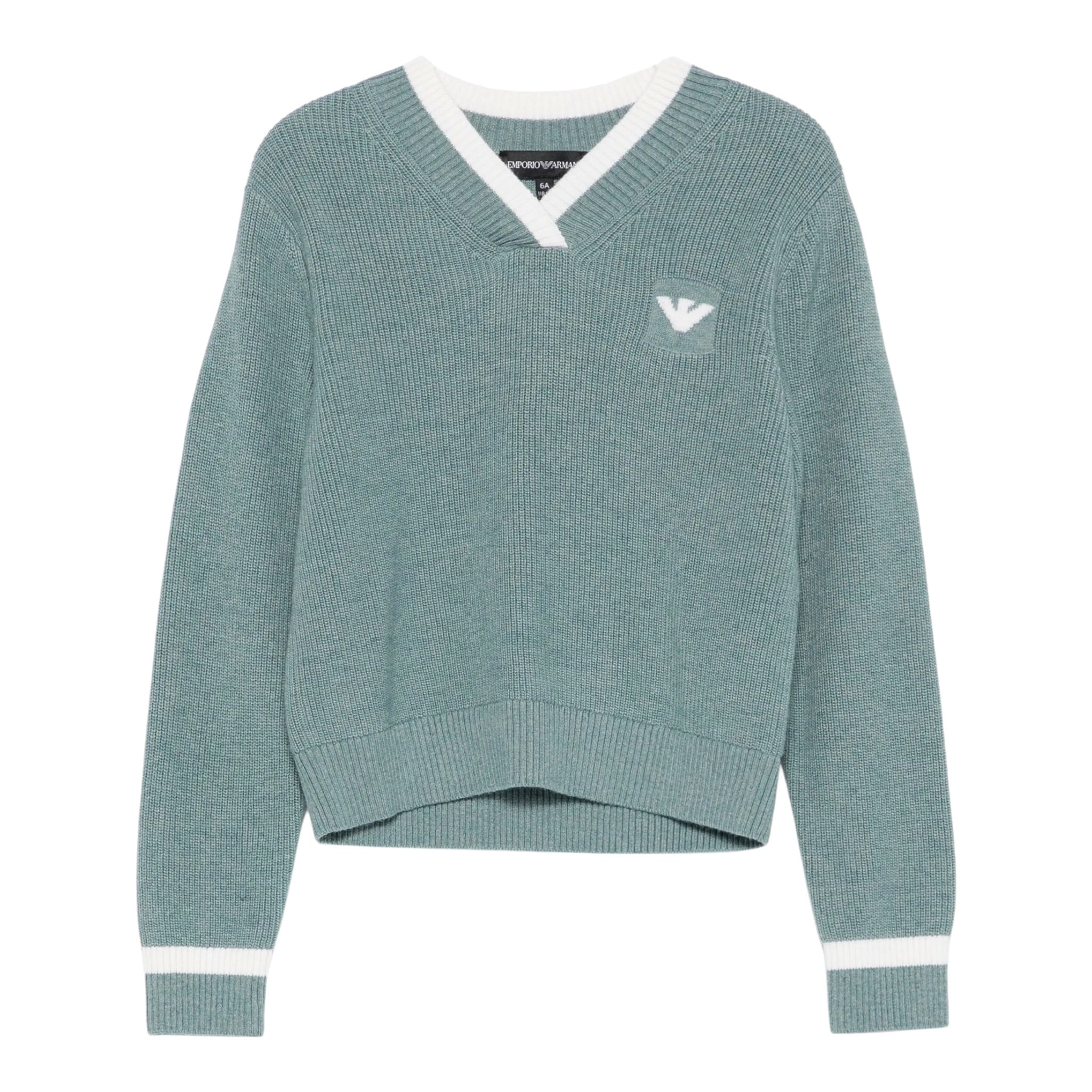 Emporio Armani Maglia tinta unita Scollo A V Verde per Bambina EG000373 VERDE EMPORIO ARMANI 