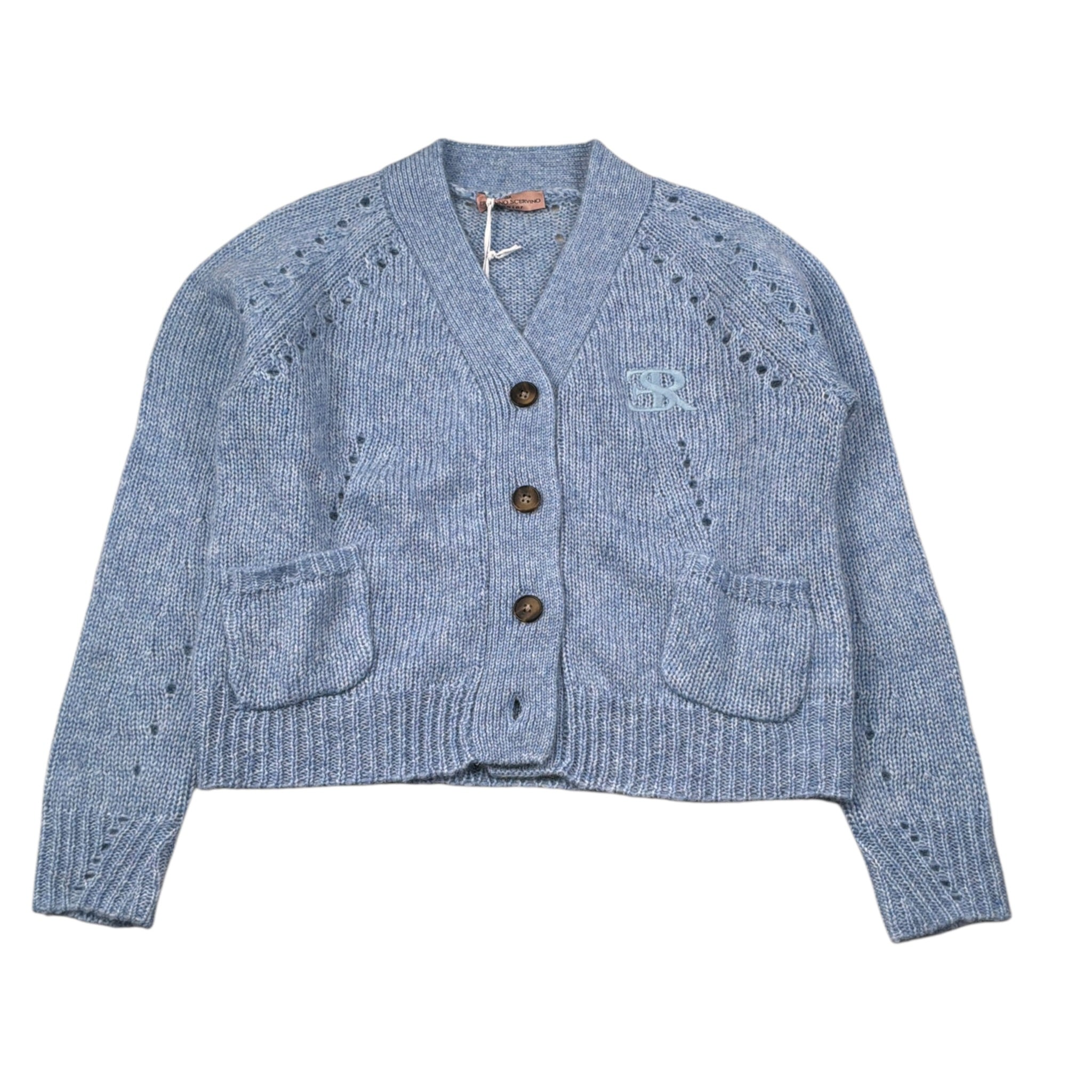 Ermanno Scervino Cardigan tinta unita con Logo Azzurro per Bambina SFMA041 AZZURRO ERMANNO SCERVINO 