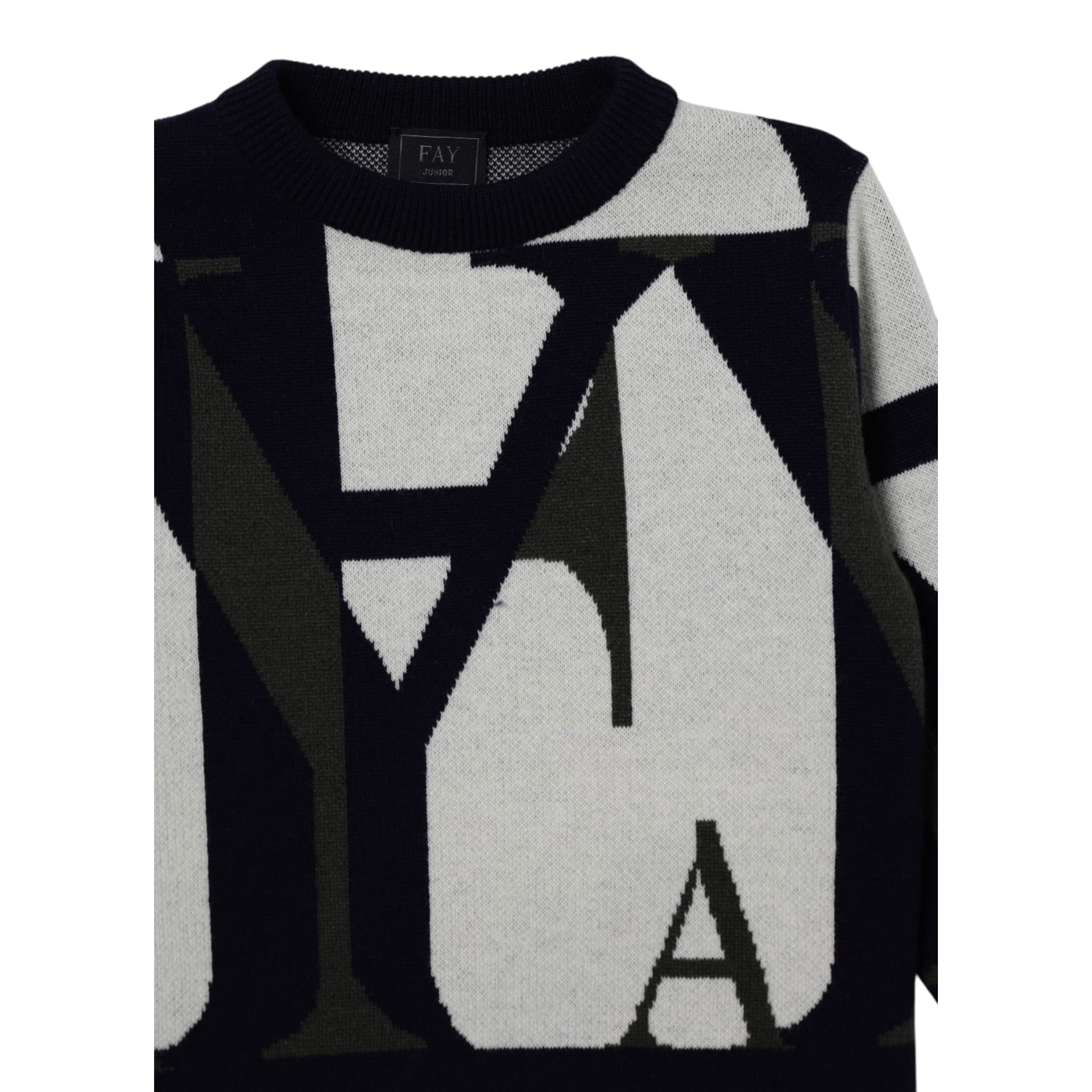 Fay Maglia Girocollo tinta unita con Logo Blu per Bambino FX9P50X BLU FAY 