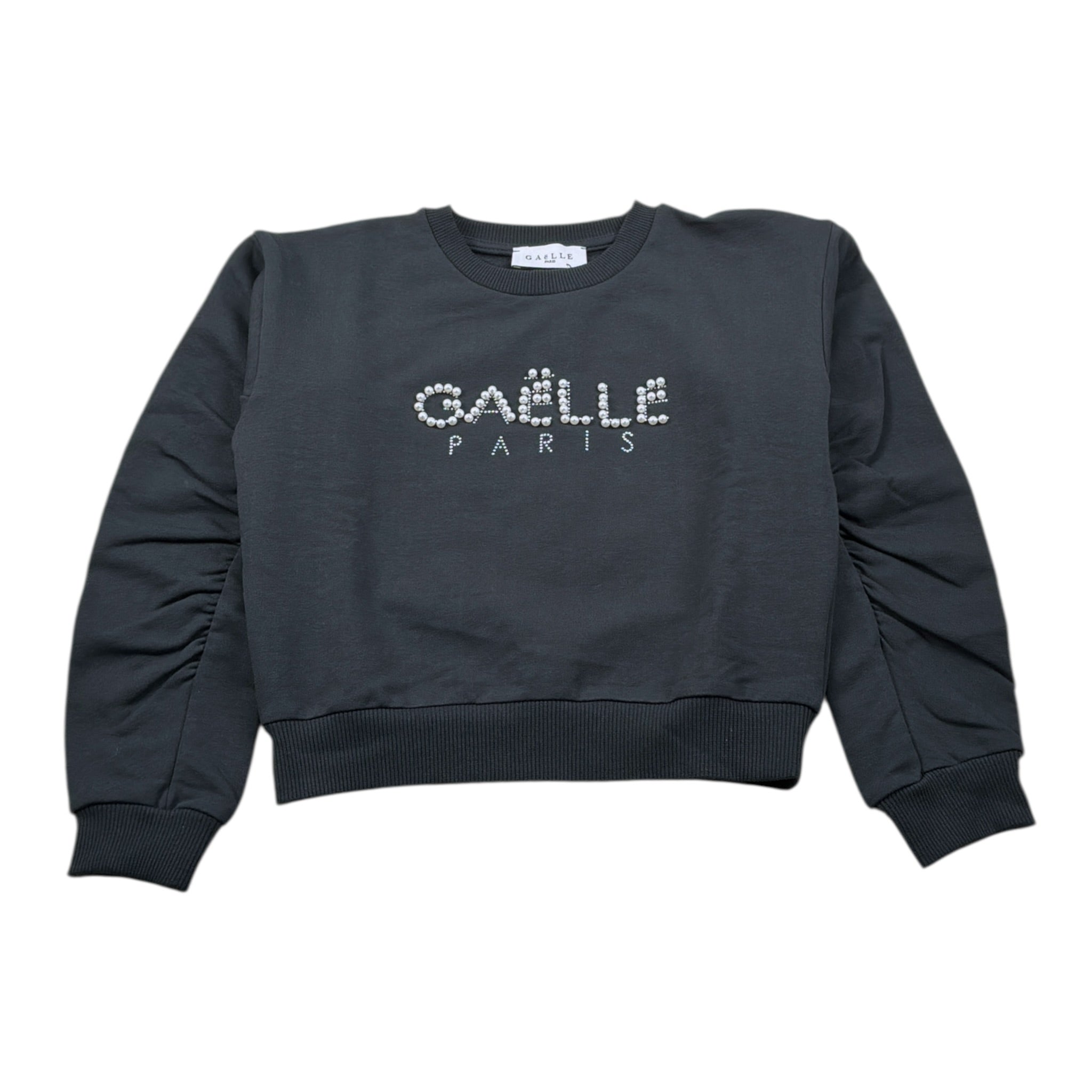 Gaelle Felpa Chiusa Girocollo tinta unita con Perle Nero per Bambina 2741FY00621 NERO GAELLE 