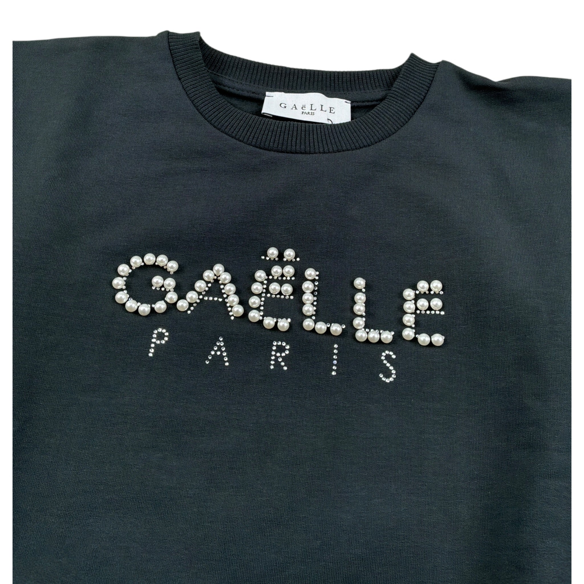 Gaelle Felpa Chiusa Girocollo tinta unita con Perle Nero per Bambina 2741FY00621 NERO GAELLE 