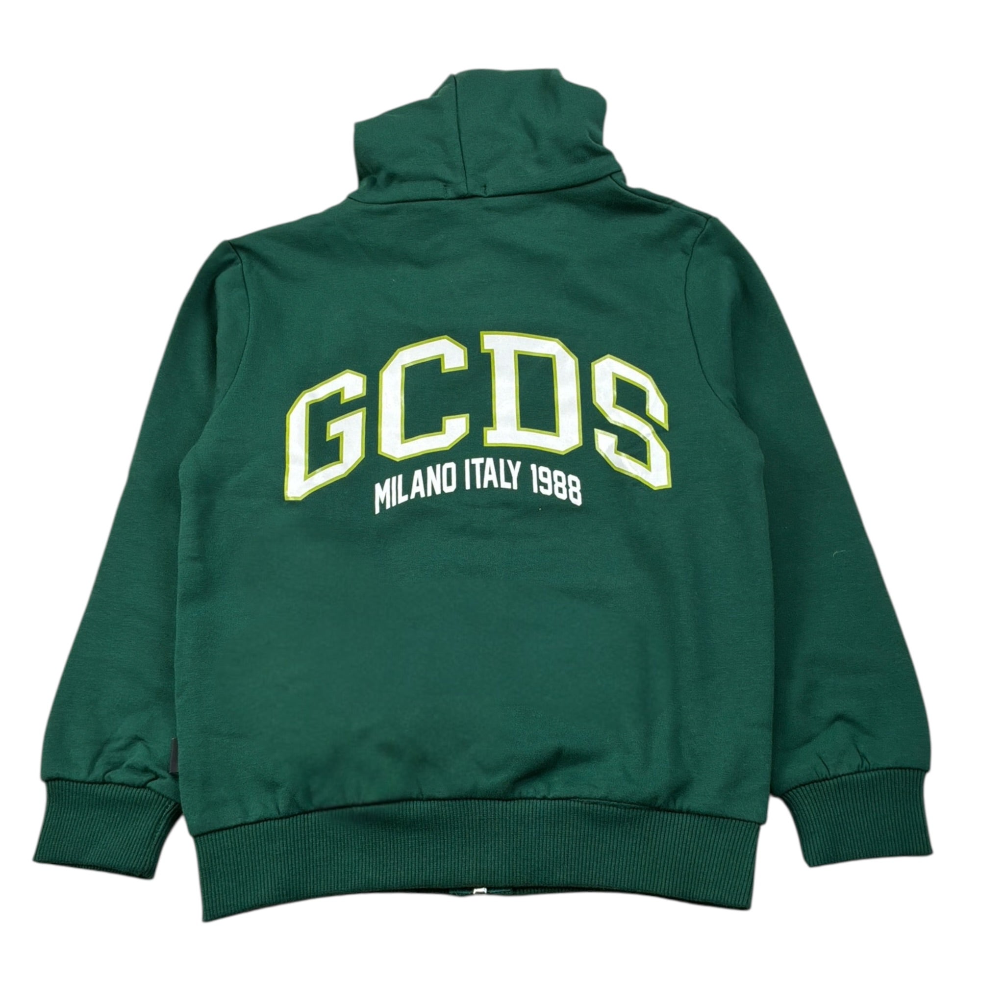 Gcds Felpa con Zip E Cappuccio tinta unita con Logo Verde per Bambino B2JM1925BA5 VERDE GCDS 