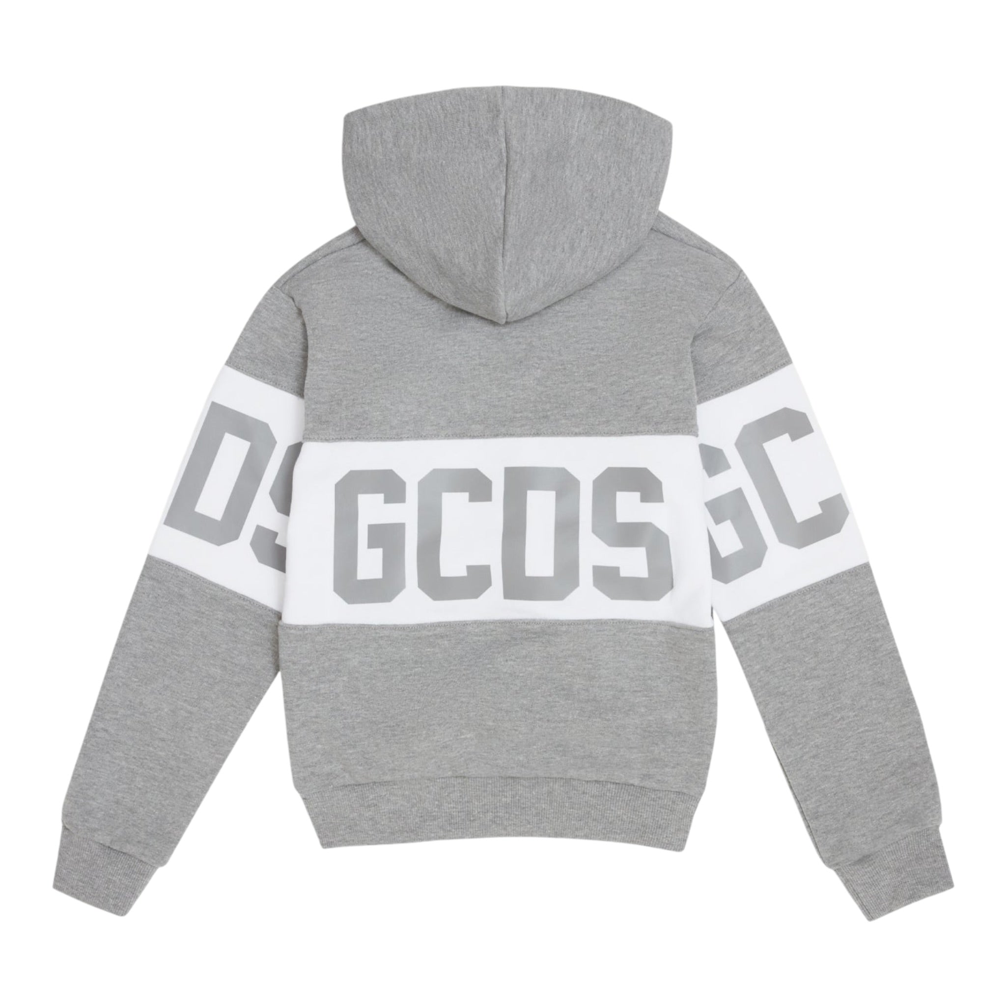 Gcds Felpa tinta unita con Cappuccio E Stampa Grigio per Bambino B2KU1926BA2X GRIGIO GCDS 