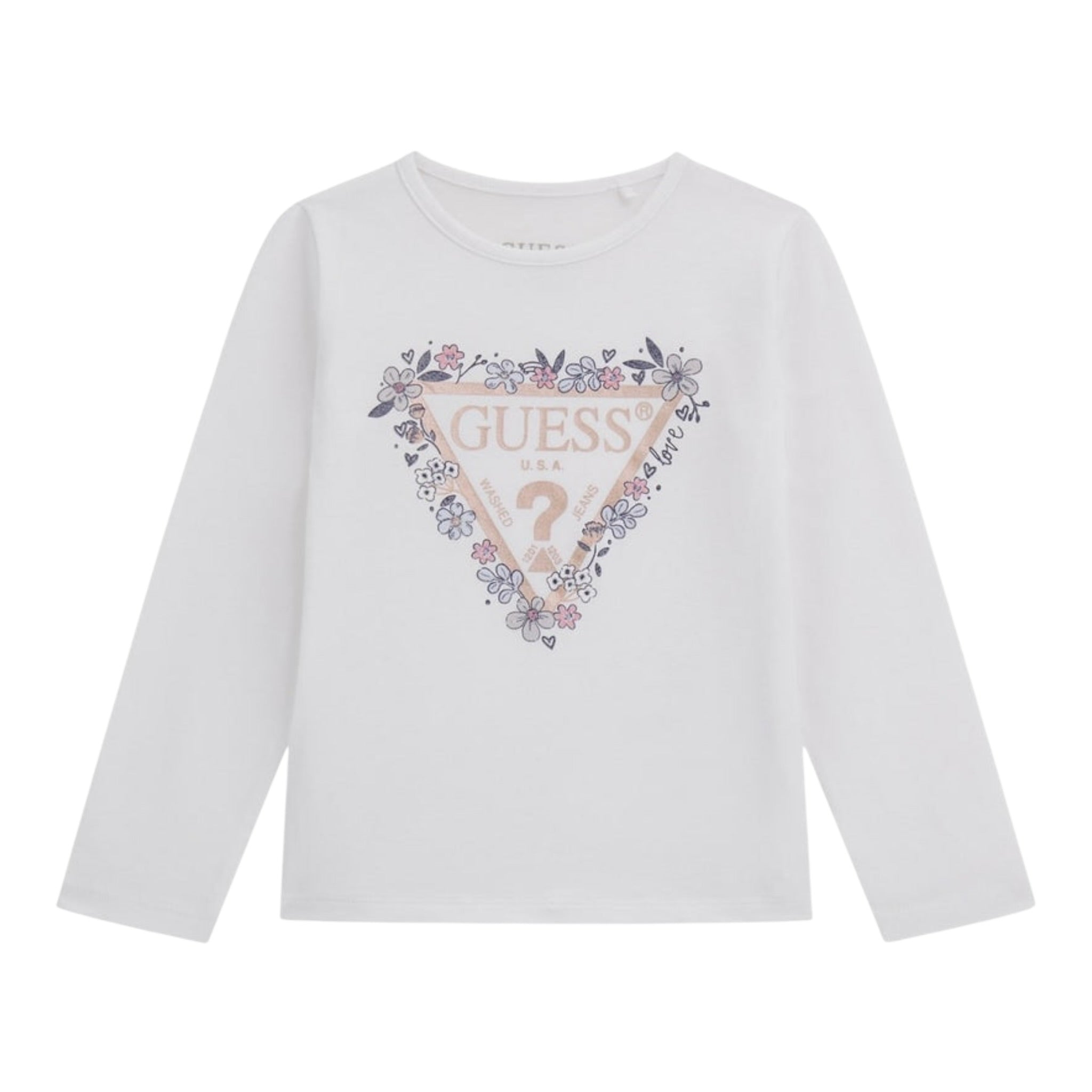 Guess Shirt Girocollo tinta unita con Stampe Bianco per Neonata A5BI02J1314 BIANCO GUESS 