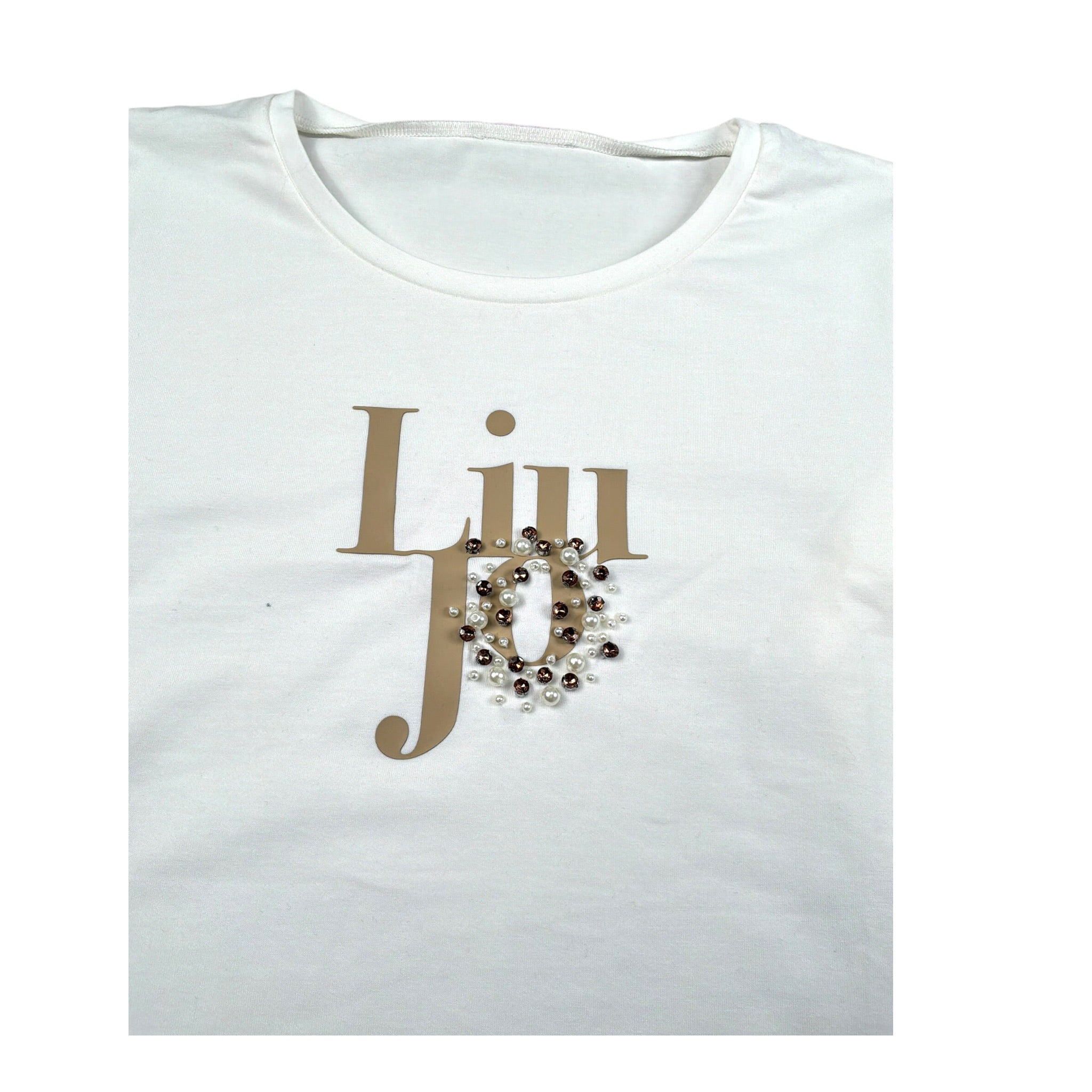 Liu Jo Shirt Girocollo tinta unita con Brillantini Panna per Bambina GF5108XX PANNA LIU JO 