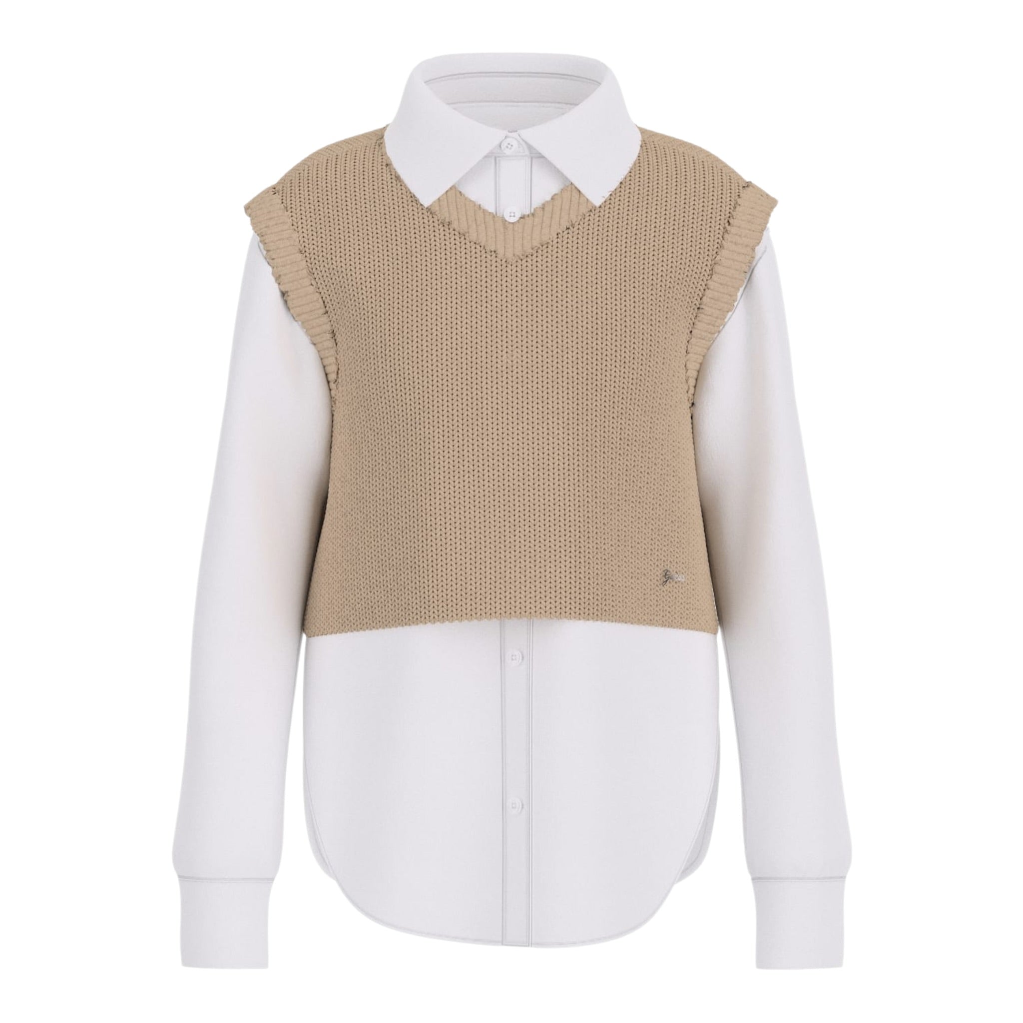 Guess Camicia con Gilet Bicolore Bianco/Beige per Bambina J5BH01WBHQ0 BIANCO/BEIGE GUESS 