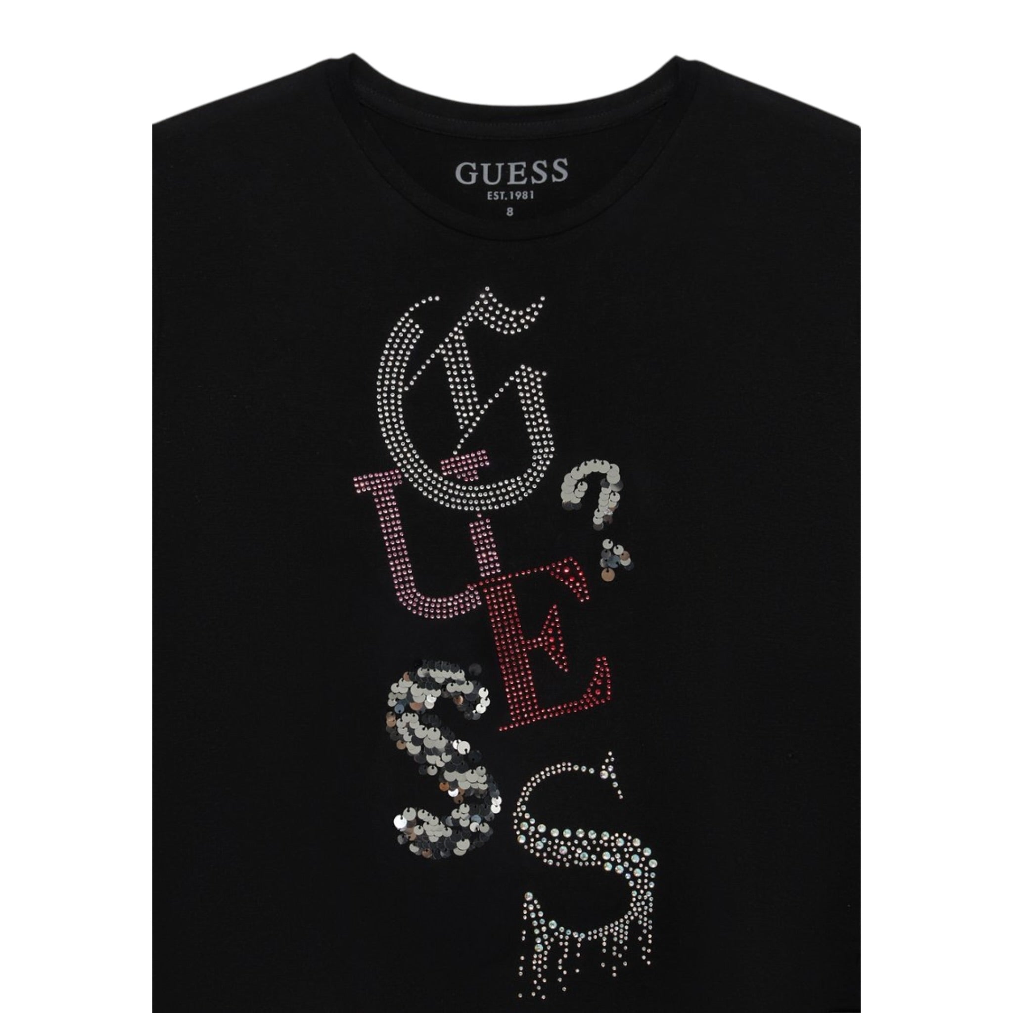 Guess Shirt Girocollo tinta unita con Paillettes Nero per Bambina J5YI14KAPO0 NERO GUESS 