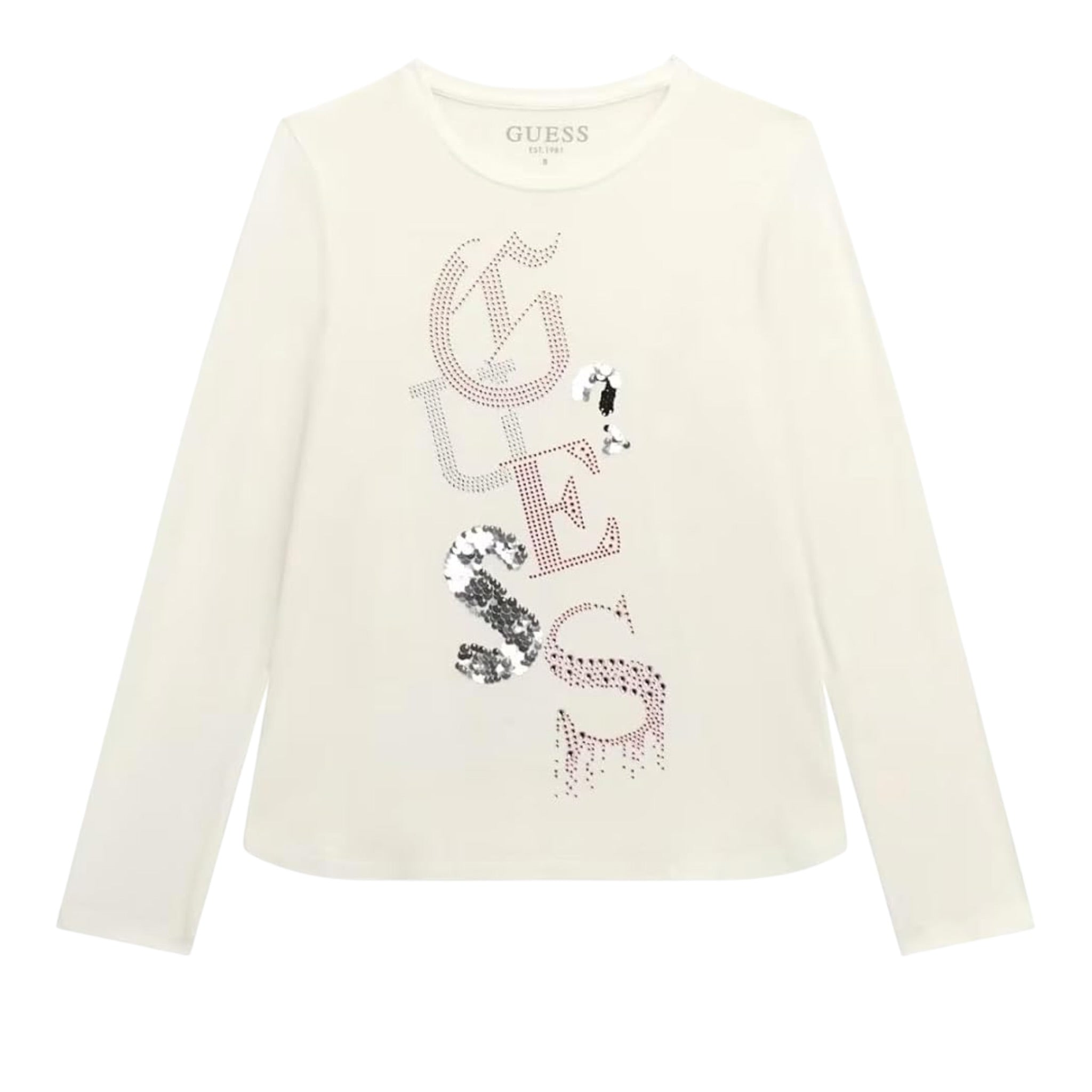 Guess Shirt Girocollo tinta unita con Paillettes Bianco per Bambina J5YI14KAPO0X BIANCO GUESS 