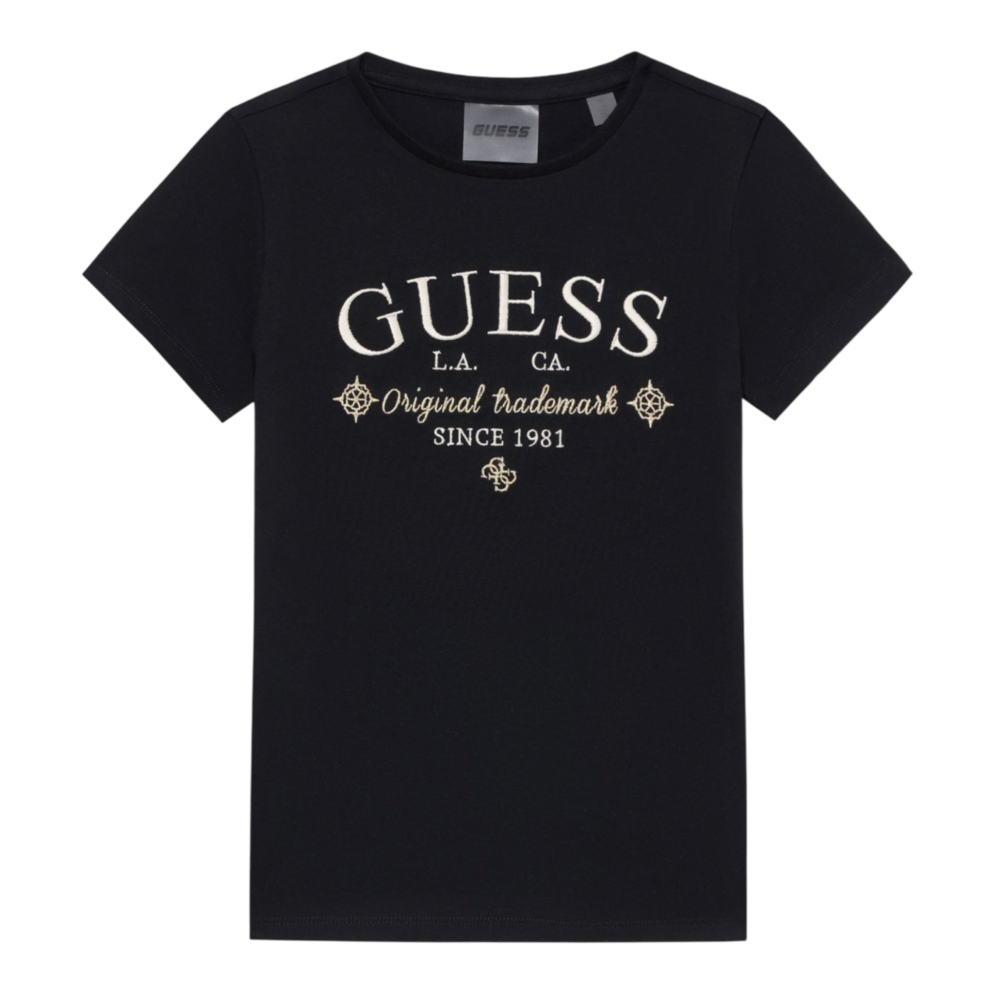 Guess T-Shirt Girocollo tinta unita con Logo Nero per Bambina J5YI40I3Z14 NERO GUESS 