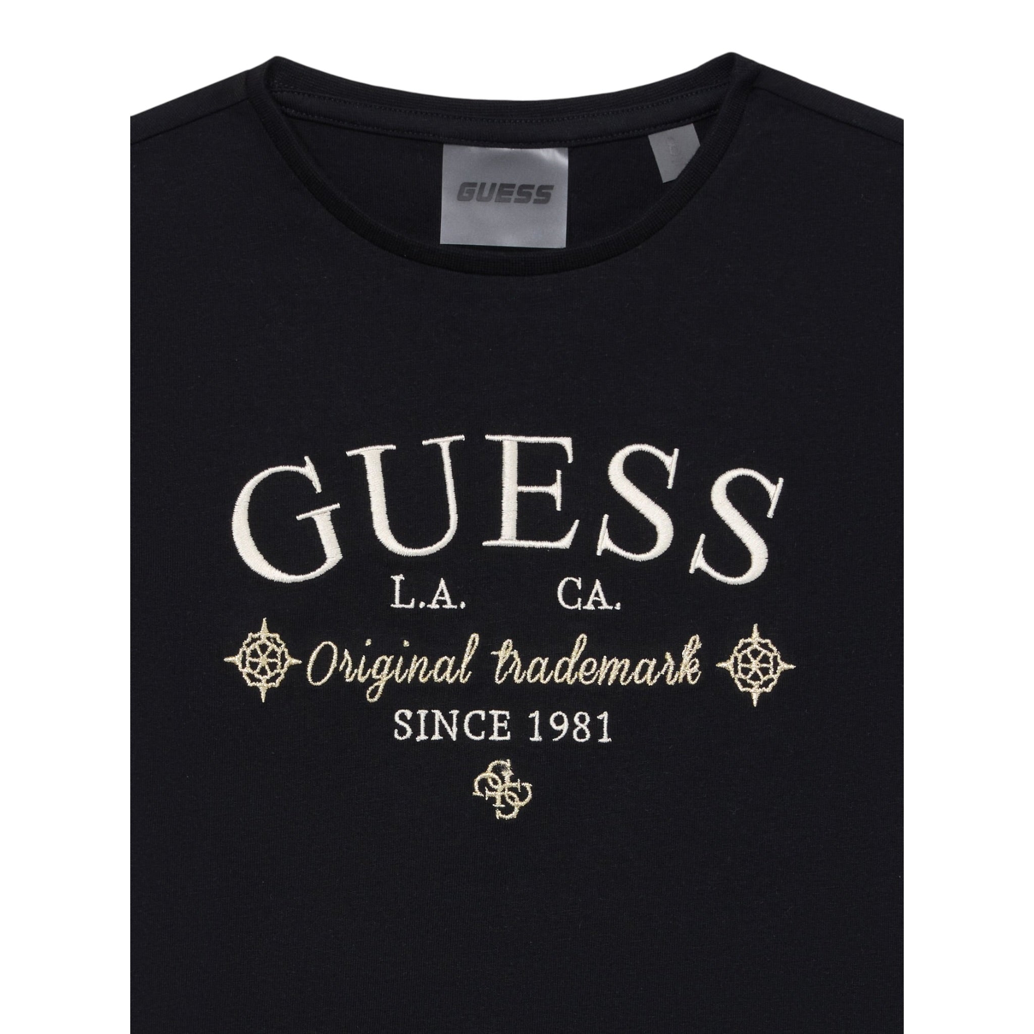 Guess T-Shirt Girocollo tinta unita con Logo Nero per Bambina J5YI40I3Z14 NERO GUESS 