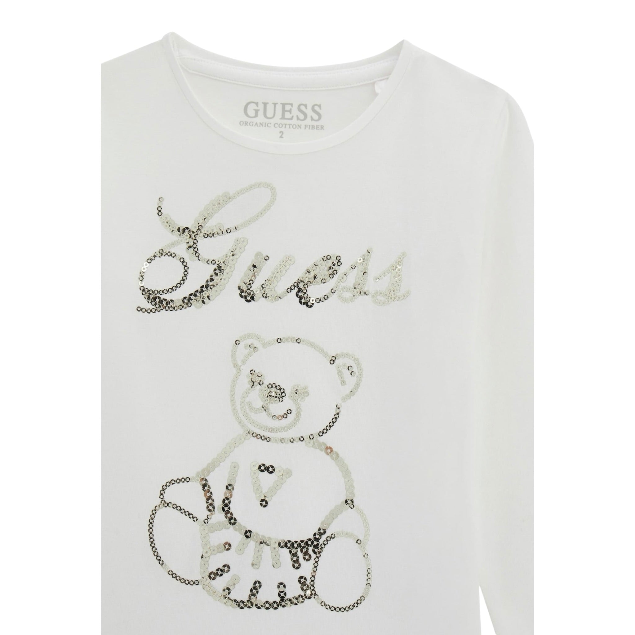 Guess Shirt Girocollo tinta unita con Pailettes Bianco per Neonata K5BI03J1314 BIANCO GUESS 