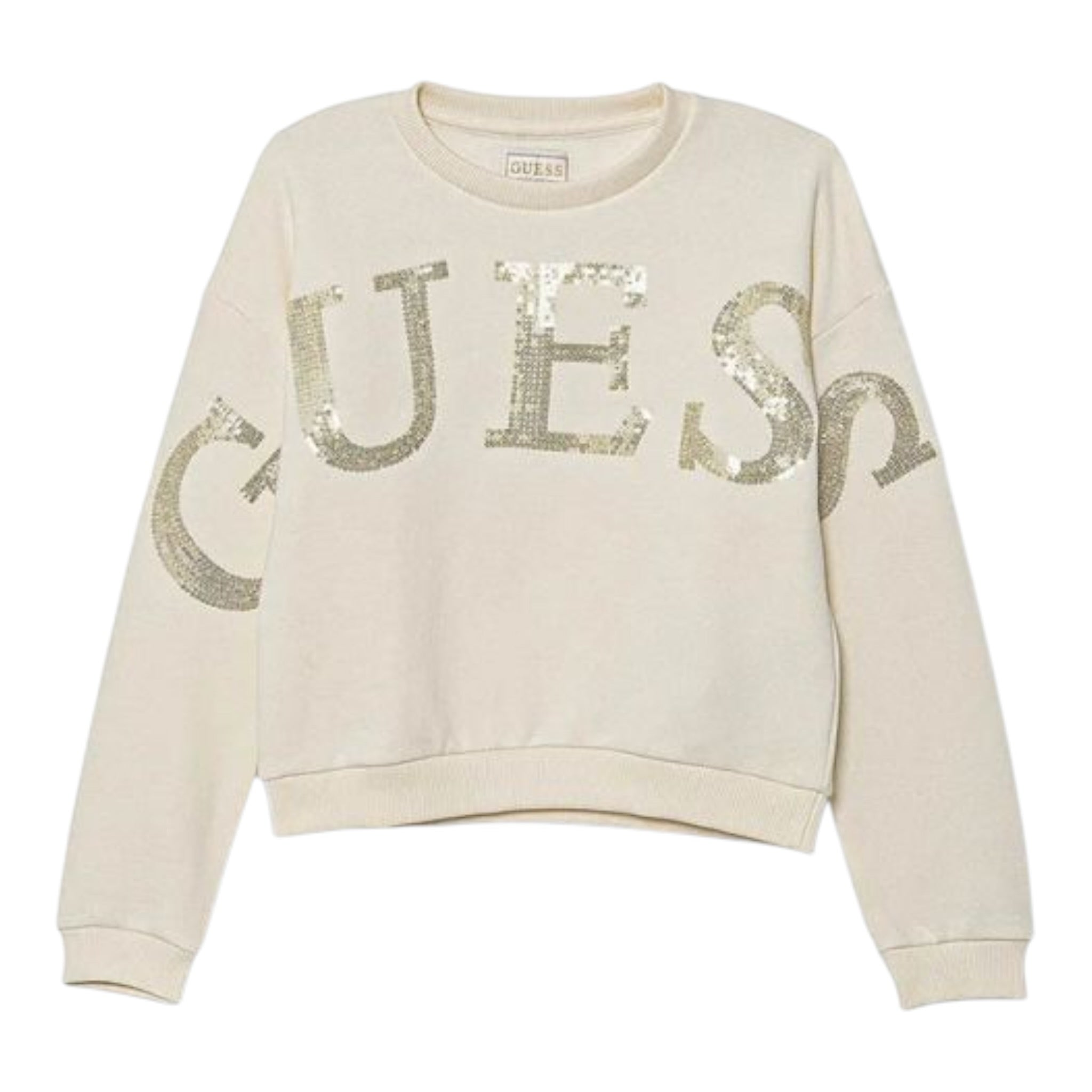 Guess Felpa Chiusa Girocollo tinta unita con Paillettes Panna per Bambina K5YQ09KAV34X PANNA GUESS 