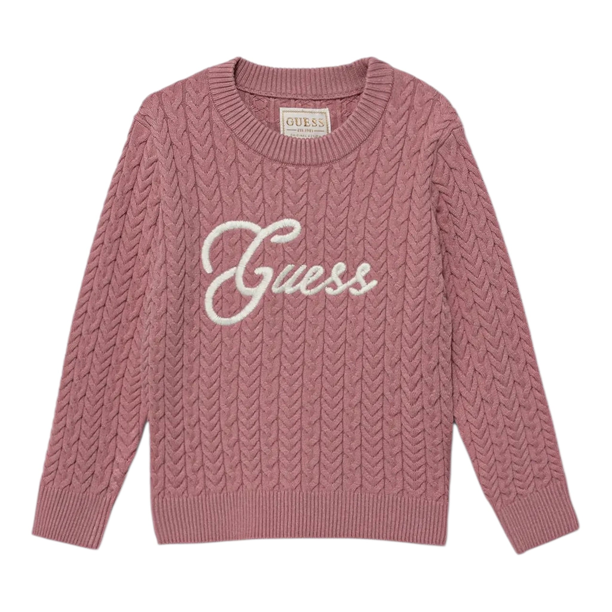 Guess Maglia Girocollo tinta unita con Lofo Rosa per Bambina K5YR04Z3OI0J ROSA GUESS 