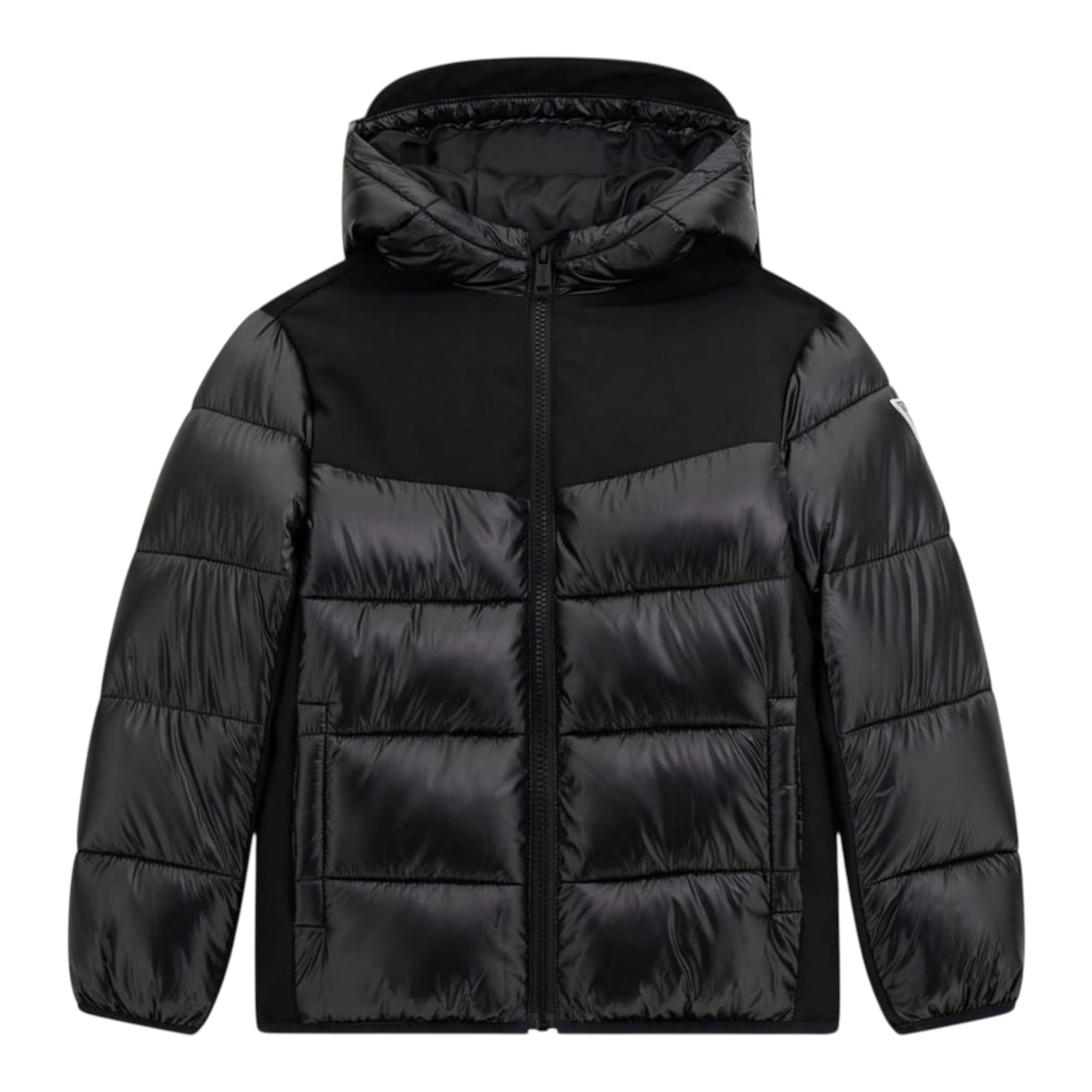 Guess Giubbino tinta unita con Zip E Cappuccio Nero per Bambino L5BL12WEGY0 NERO GUESS 