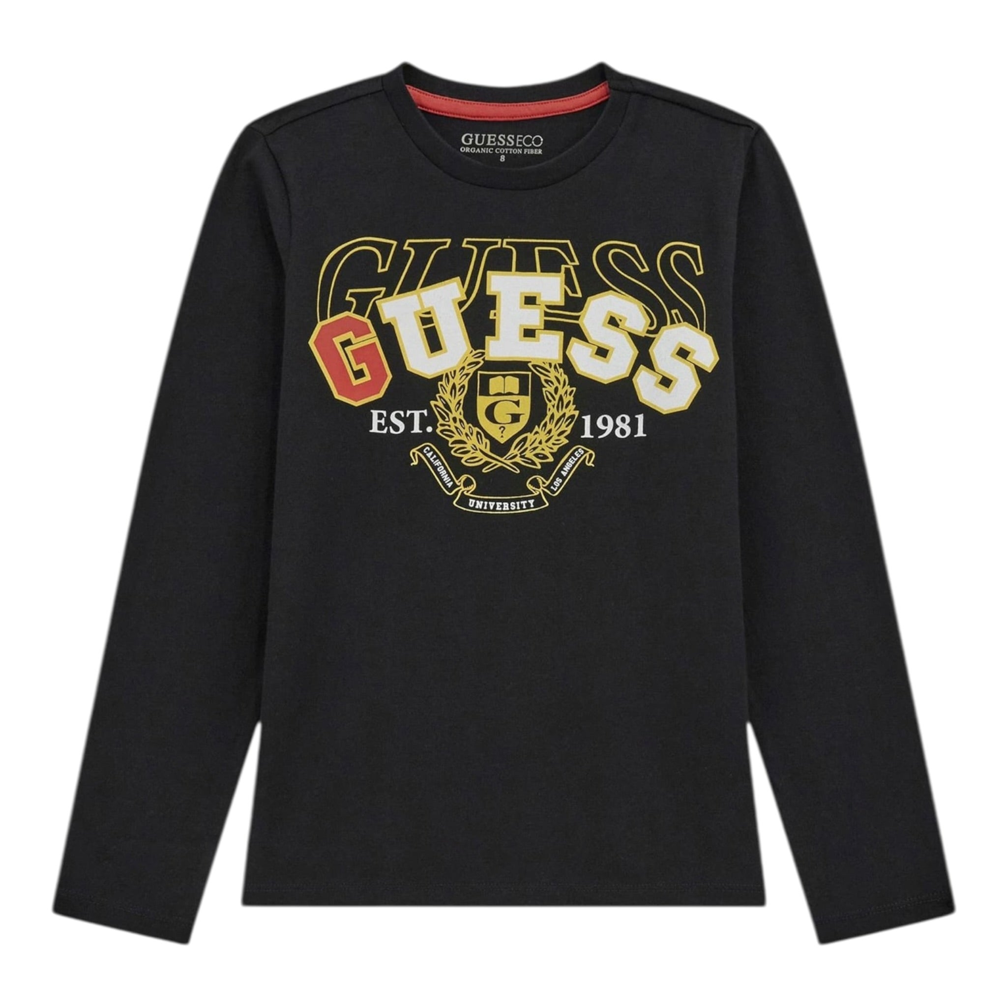 Guess Shirt Girocollo tinta unita con Logo Nero per Bambino L5RI03K8HM4 NERO GUESS 