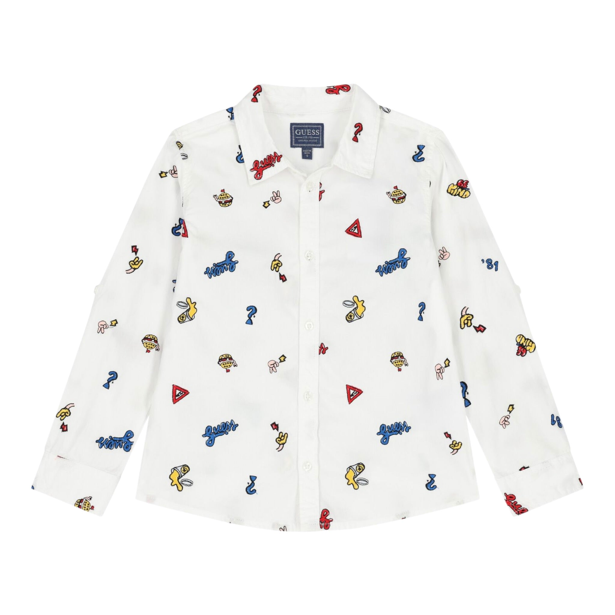 Guess Camicia tinta unita con Applicazioni Bianco per Bambino N4YH00WBHQ0 BIANCO GUESS 