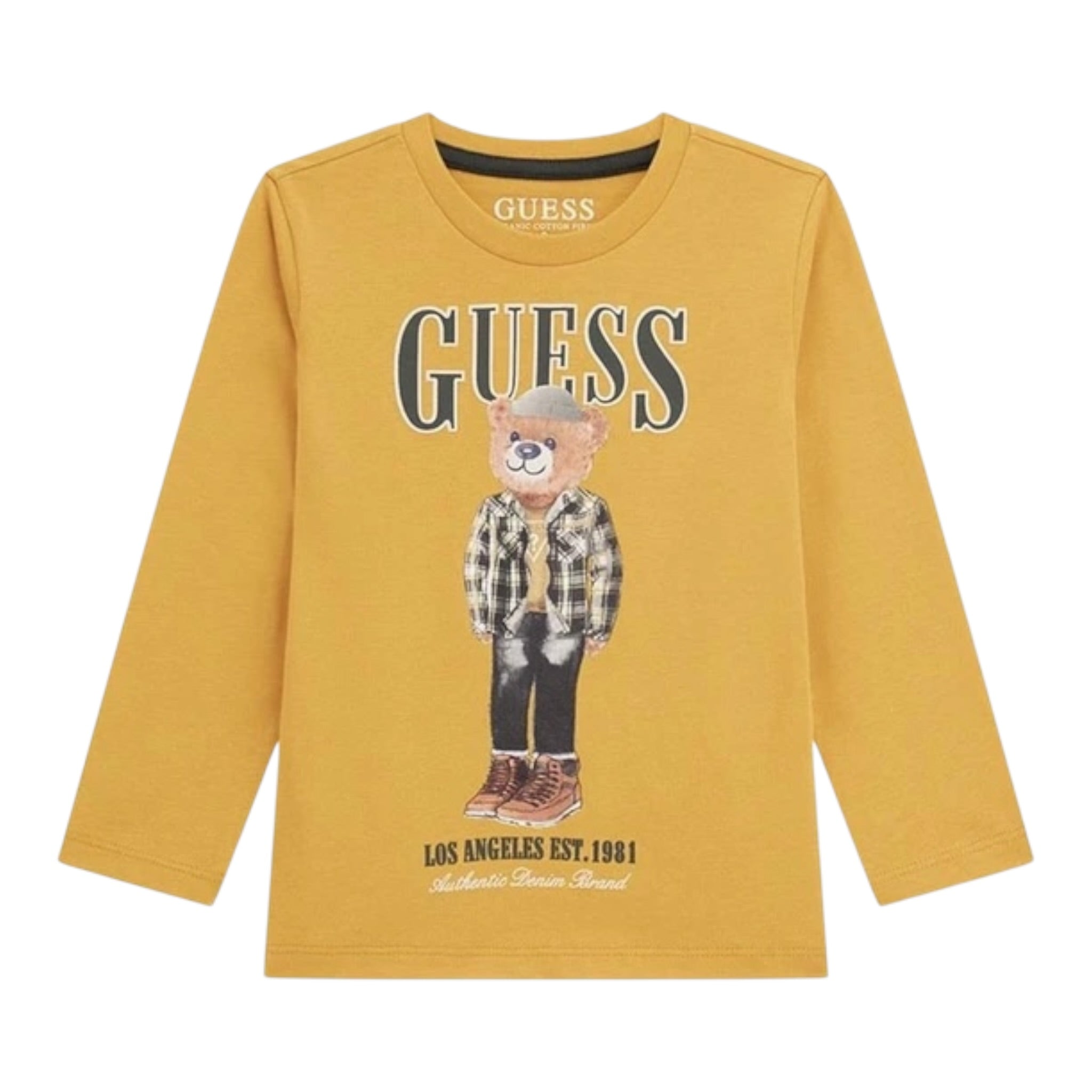 Guess Shirt tinta unita Girocollo con Stampa Ocra per Neonato N5BI04I3Z14XX OCRA GUESS 