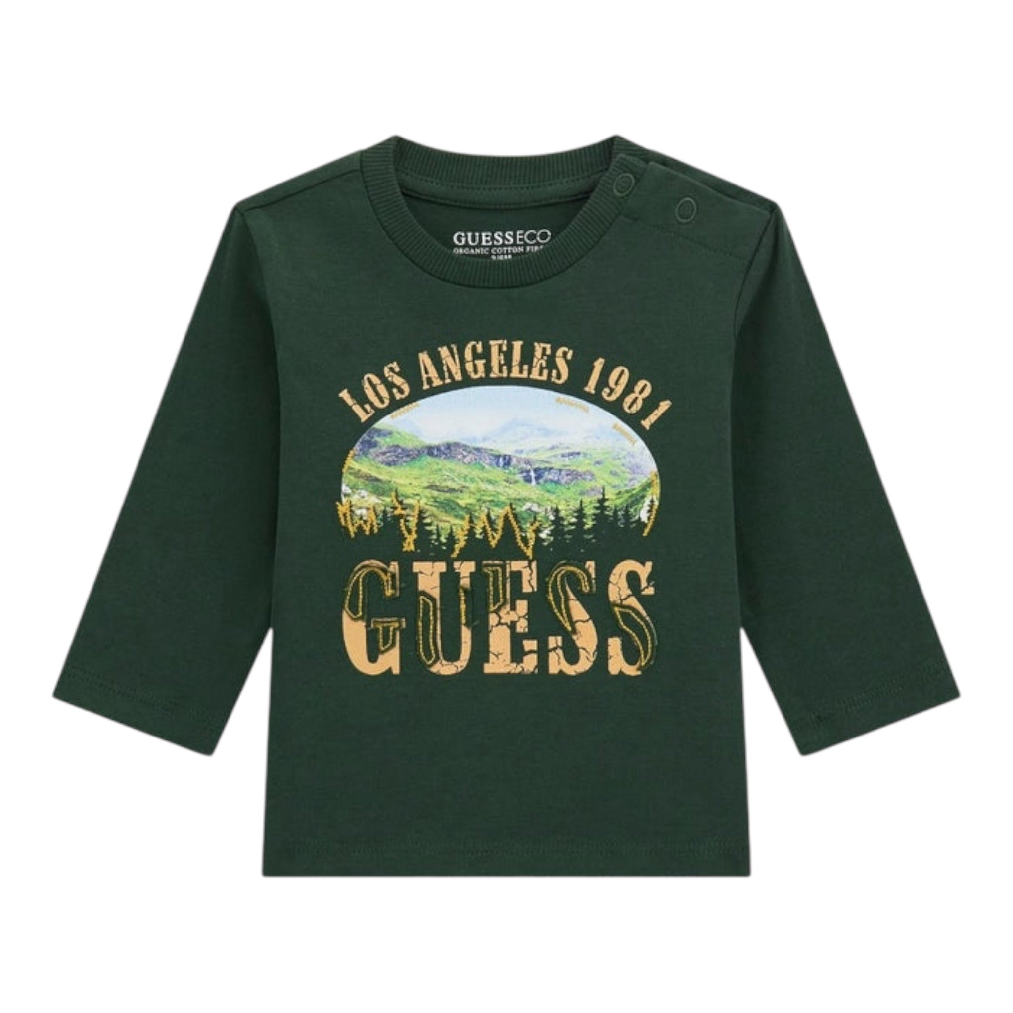 Guess Shirt tinta unita Girocollo con Stampa Verde per Bambino N5BI13I3Z14J VERDE GUESS 