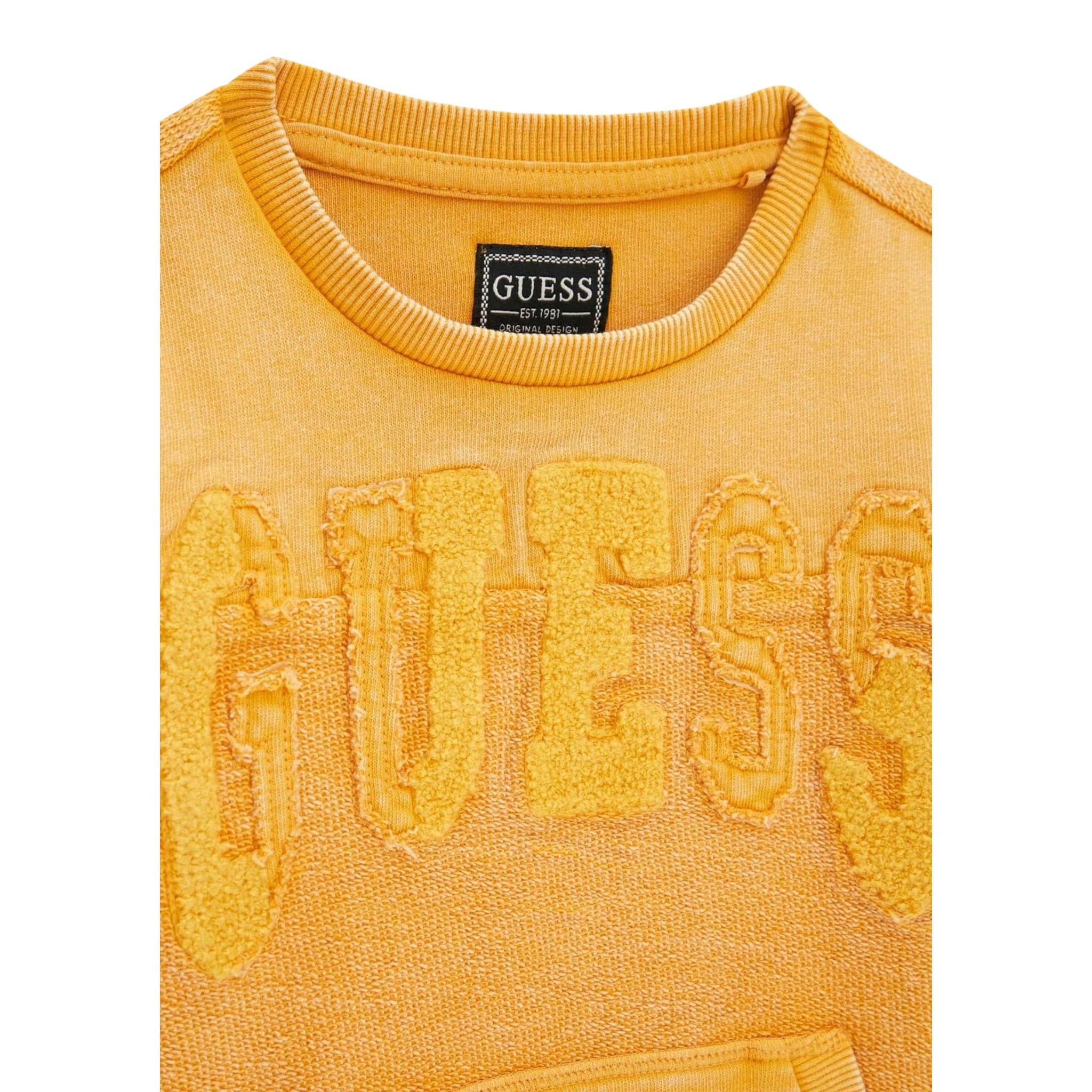 Guess Felpa Chiusa Girocollo tinta unita Senape per Neonato N5BQ02KAD74 SENAPE GUESS 