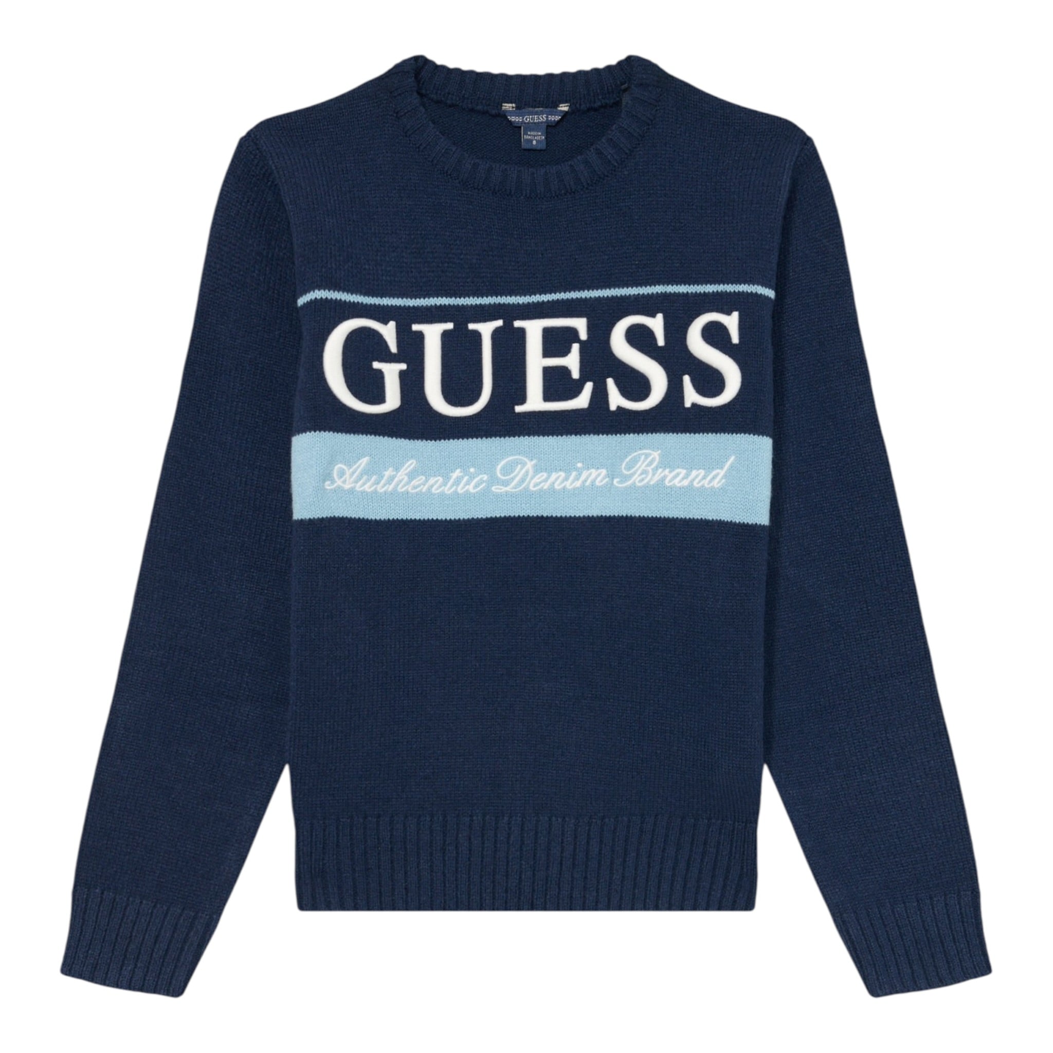 Guess Maglia Girocollo tinta unita con Logo Blu per Bambino N5BR03Z32N0X BLU GUESS 