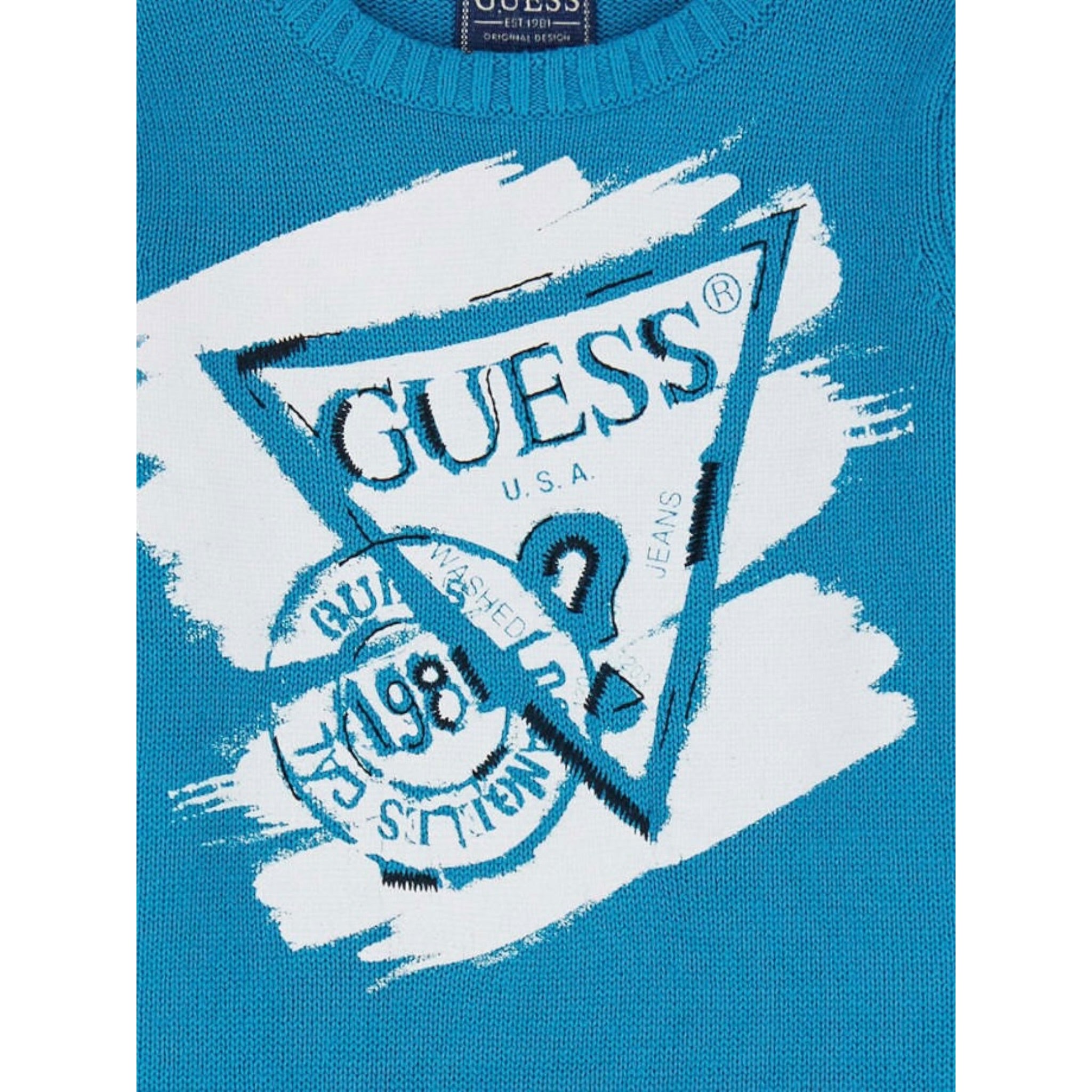 Guess Maglia tinta unita con Stampa Verde Acqua per Neonato N5BR11Z3OK1 VERDE ACQUA GUESS 
