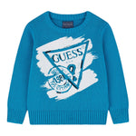 Guess Maglia tinta unita con Stampa Verde Acqua per Neonato N5BR11Z3OK1 VERDE ACQUA GUESS 